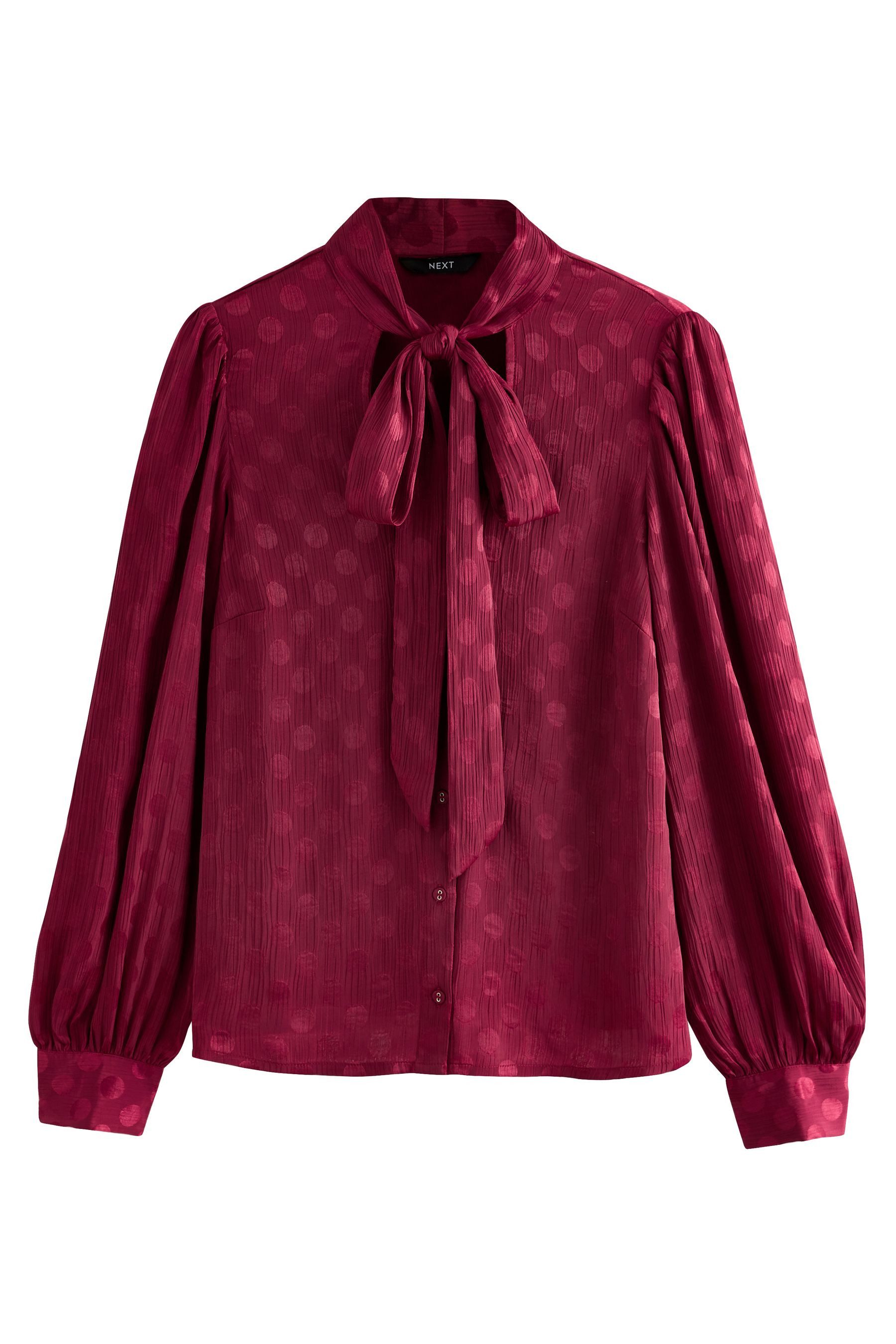 Blusenshirt Satin-Bluse mit Bindeausschnitt und Pünktchen