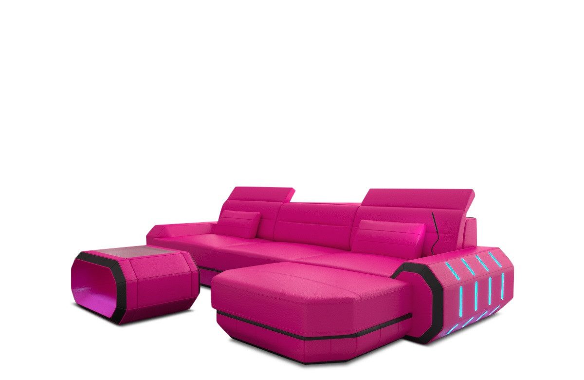 Sofa Dreams Ecksofa Sofa Ledersofa Roma L Form Leder Sofa Ledercouch, Couch, mit LED, wahlweise mit Bettfunktion als Schlafsofa, Designersofa