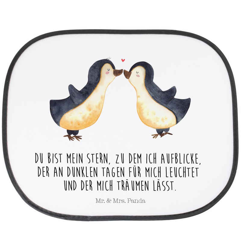 Sonnenschutz Pinguin Liebe - Weiß - Geschenk, Pärchen, Sonnenblende, Auto Sonnensc, Mr. & Mrs. Panda, Seidenmatt, Hitzeabweisend