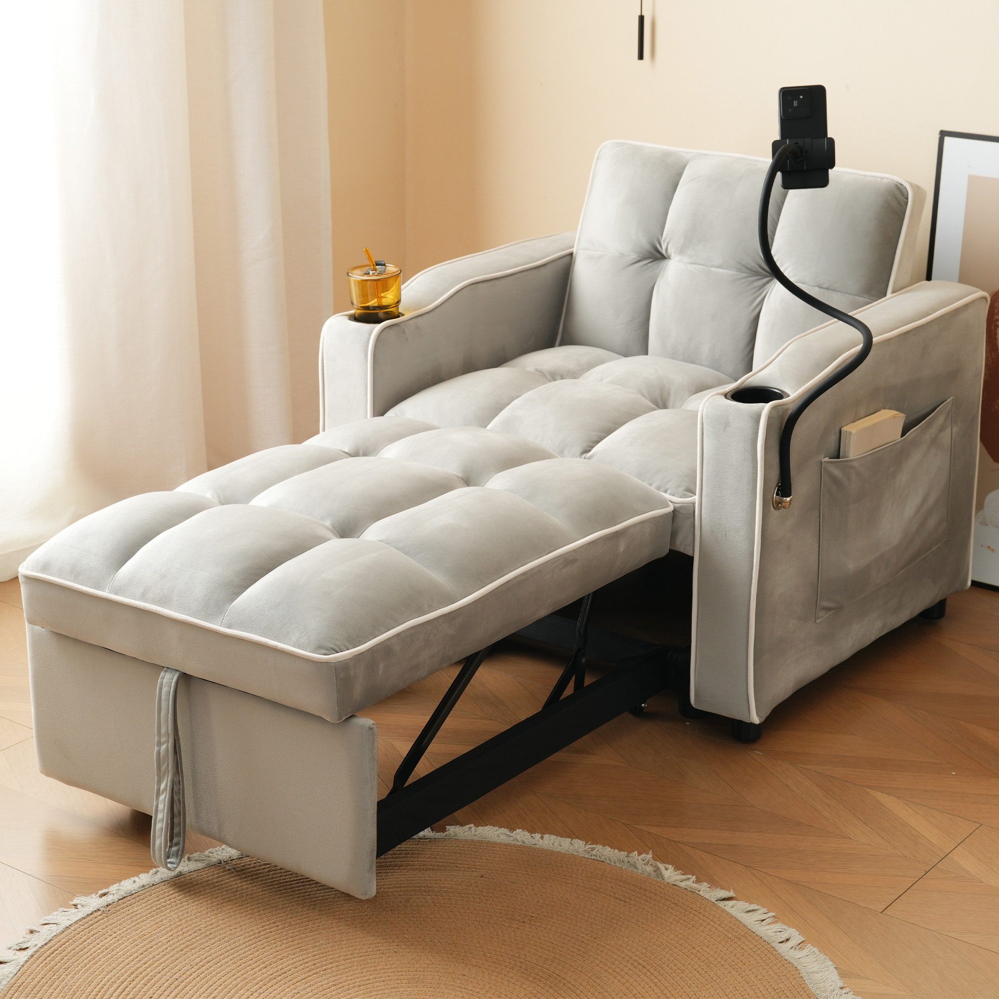 Merax Schlafsofa mit 3-in-1 Bettfunktion, Loungesessel mit Getränke- & Hand günstig online kaufen