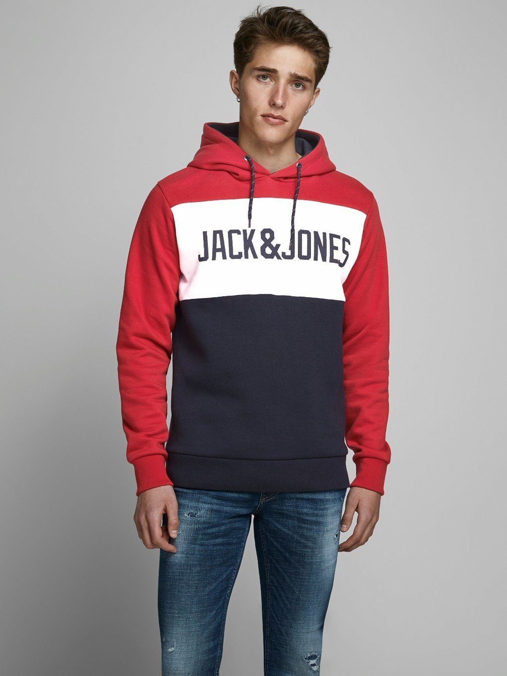 Jack & Jones Hoodie Warmer Logo Print Hoodie Sweater Pullover JJELOGO 4416 in Rot