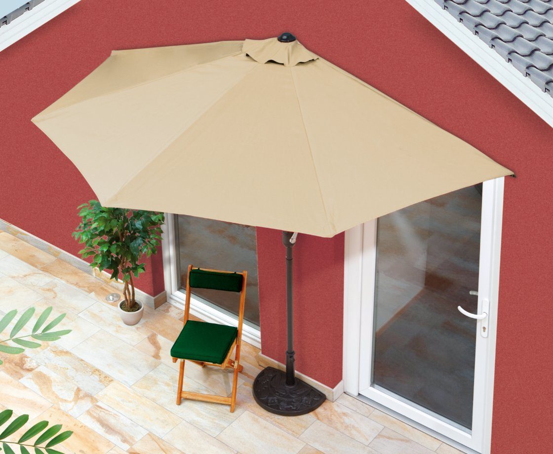 EASYmaxx Sonnenschirm Balkon/Terasse halbrund inkl. Handkurbel UV-Schutz  40+, halbrund 270x140 cm in beige