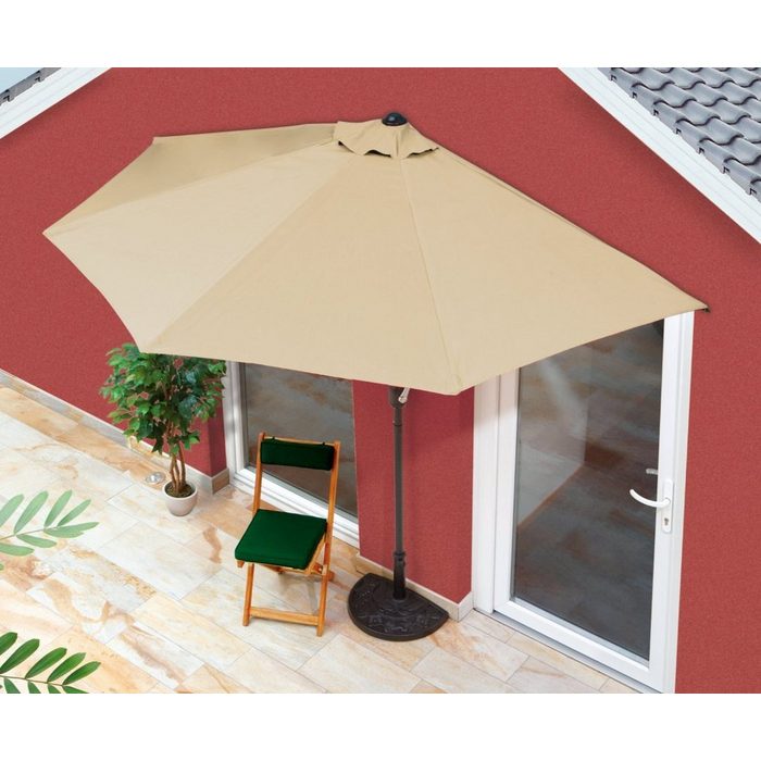 EASYmaxx Sonnenschirm Balkon/Terasse halbrund inkl. Handkurbel UV-Schutz 40+ halbrund 270x140 cm in beige