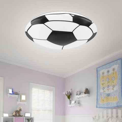 etc-shop Dekolicht, LED-Leuchtmittel fest verbaut, Warmweiß, LED Decken Leuchte Fußball Dekor schwarz rund Strahler Lampe weiß