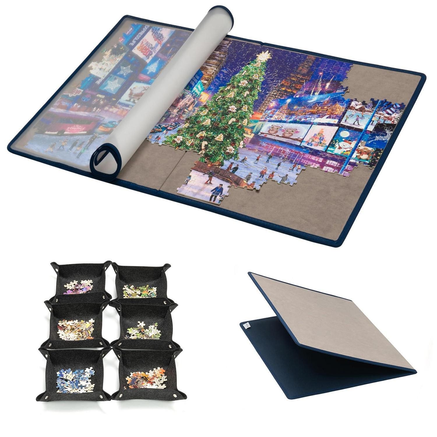 LuxusKollektion Puzzlematte Puzzle Board faltbar mit 6 Sortierschalen Grau