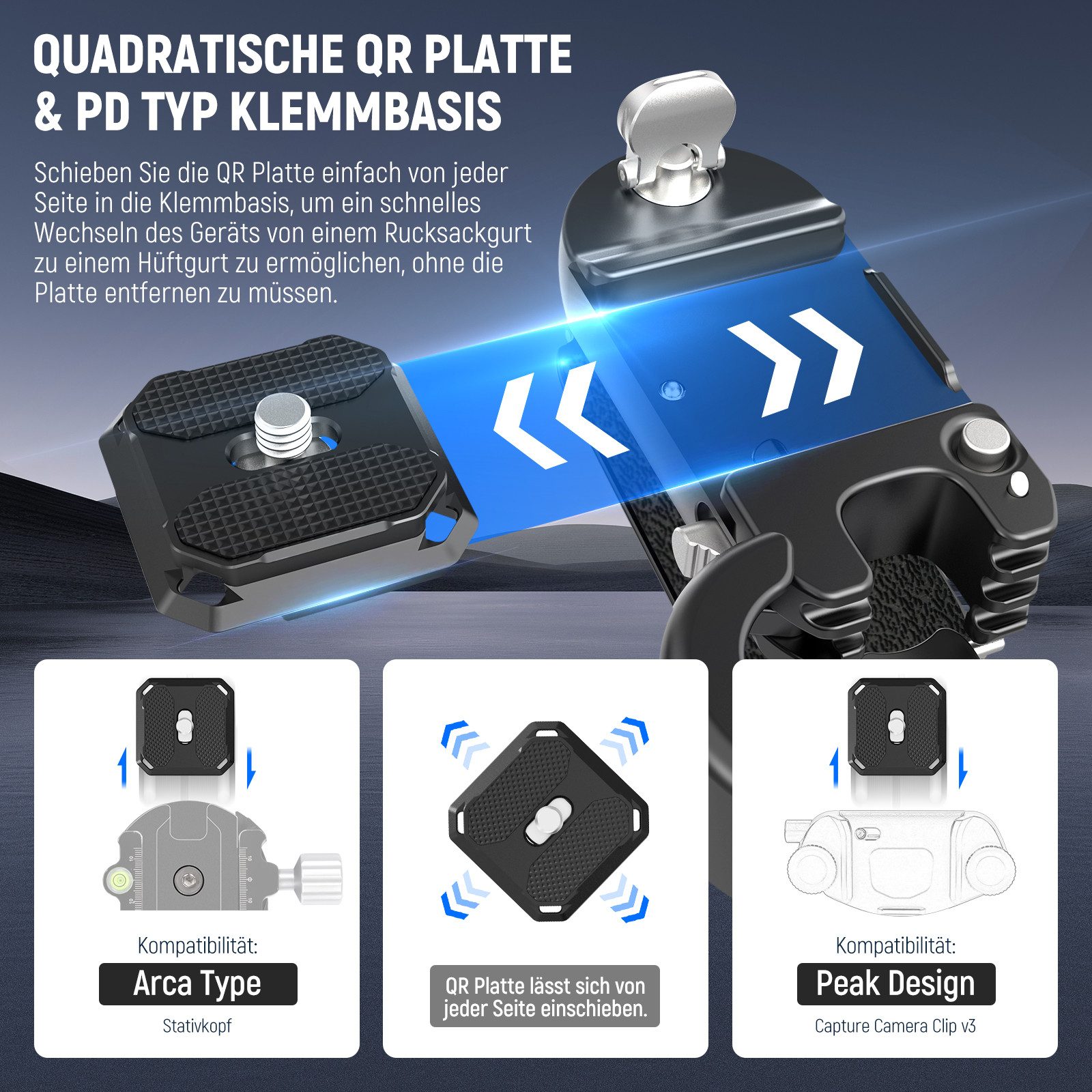 Neewer Kamerahalterung GP67 Rucksack Kamera Clip Halterung mit quadratischer QR Platte, (Packung, verbesserter Sicherheitsriegel, Schnellentriegelung)