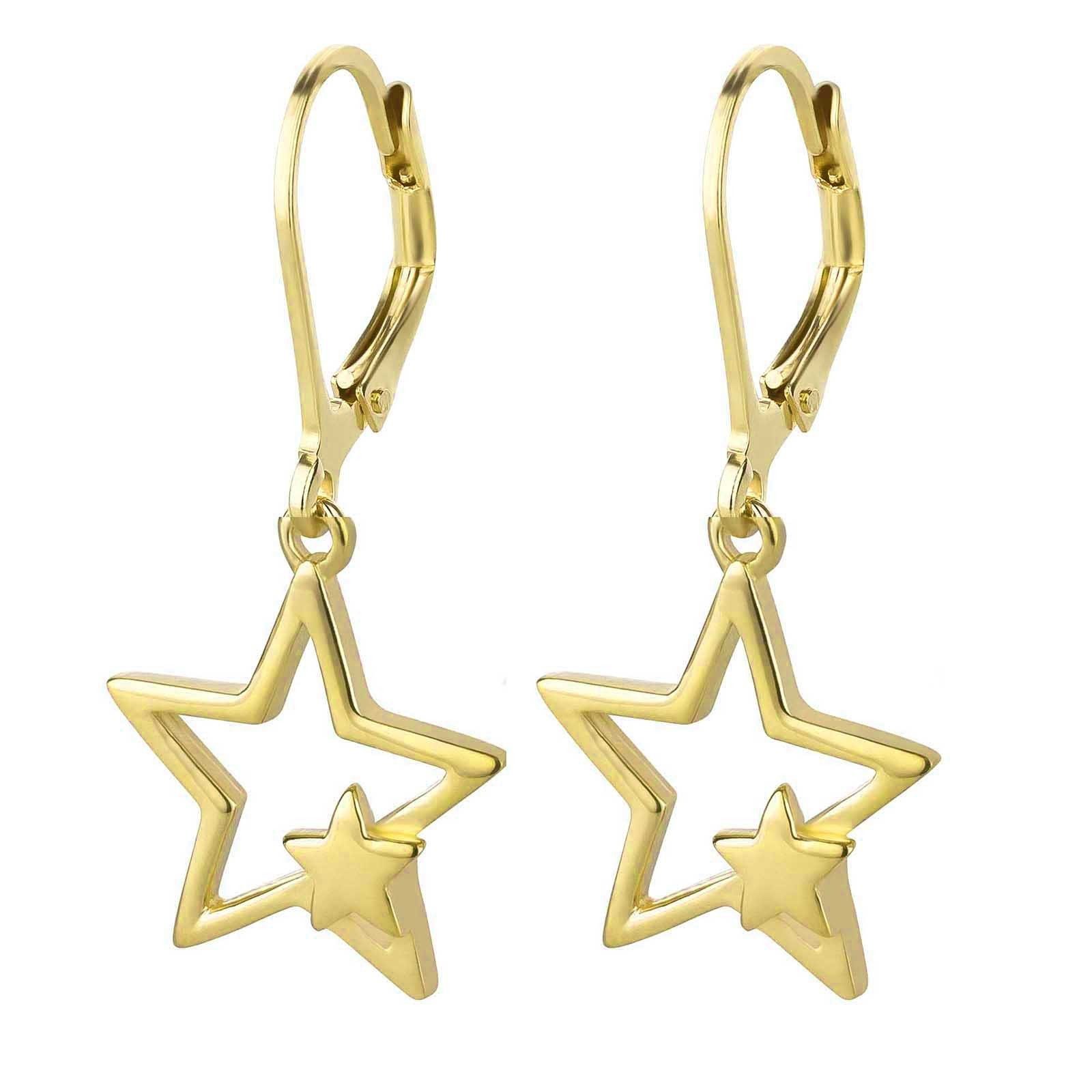 Valentinstagsgeschenk schmuck23 Paar Ohrhänger Ohrringe grosser Stern 925 Silber, Damen Geschenk echte Silberohrringe, goldfarben, Gold