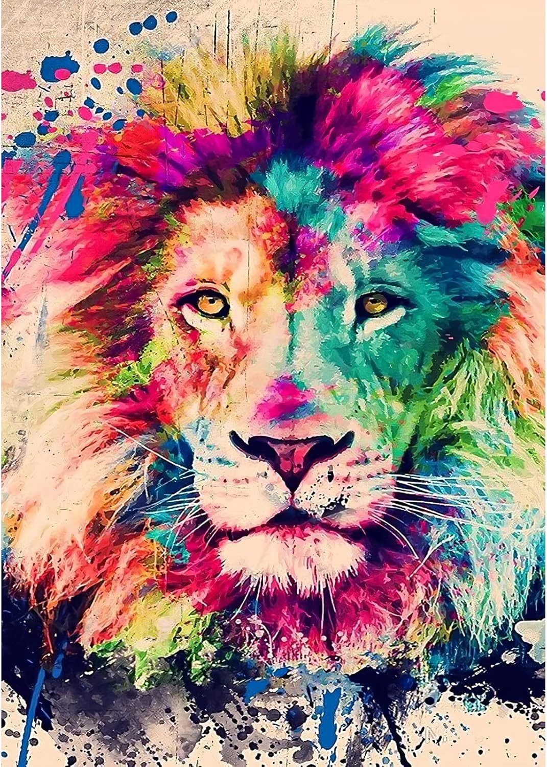 KAYLJIE Malen nach Zahlen Diamond Painting Bild 30x40cm 5D Tiere Bunter Löwe (Komplettset für 5D Diamond Painting inklusive Leinwand, Diamanten und Werkzeugen, Diamond Painting Set mit Zubehör für DIY-Kreativität und Entspannung), 5D Diamond Painting mit