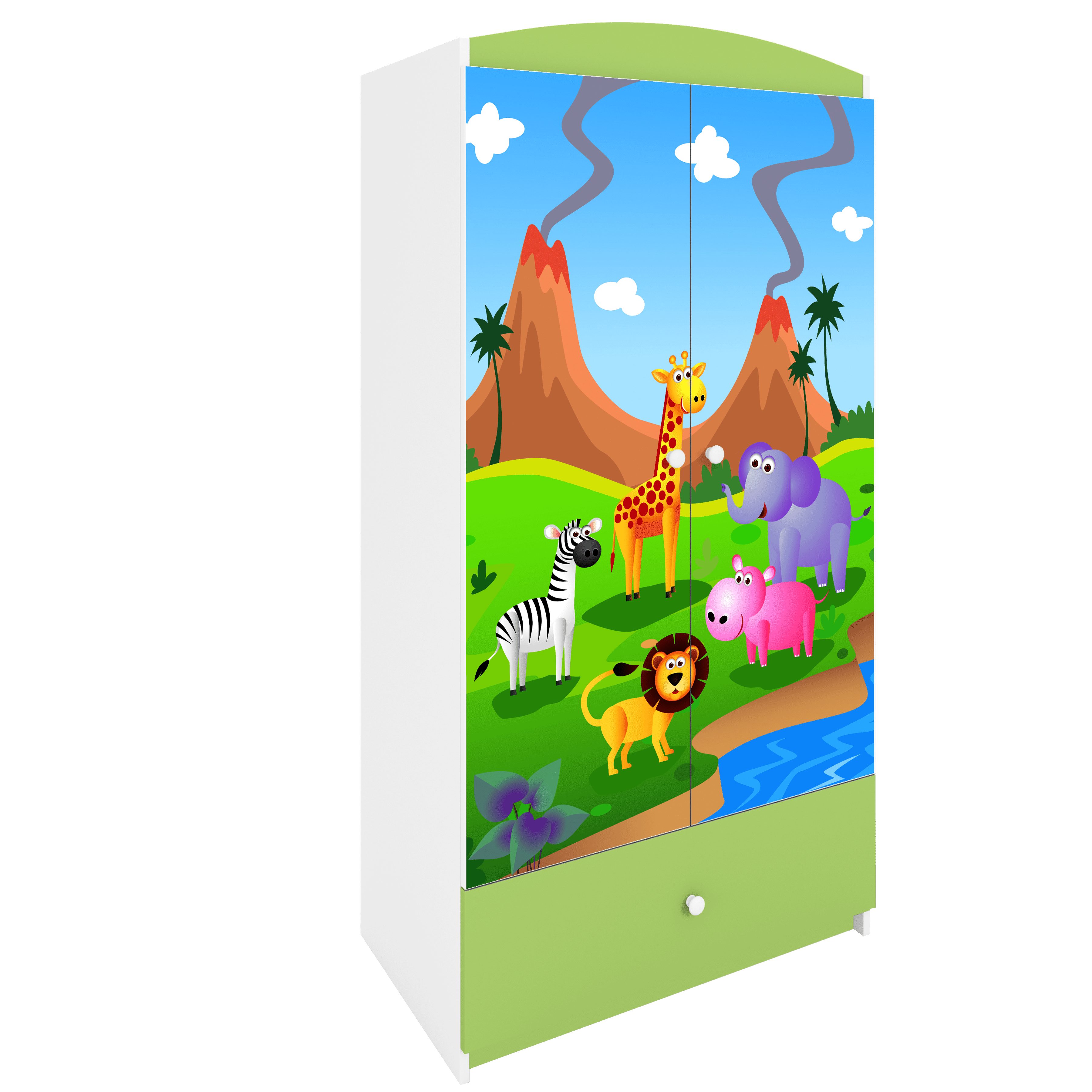 Raumhirsch Furniture Kinderkleiderschrank mit Tiermotiven - Kleiderschrank für Kinder (Kinderzimmerschrank für Jungen & Mädchen, Mit Ablagefächern & Kleiderstange) neutrale Motive, langlebig, verschiedene Farben & Designs