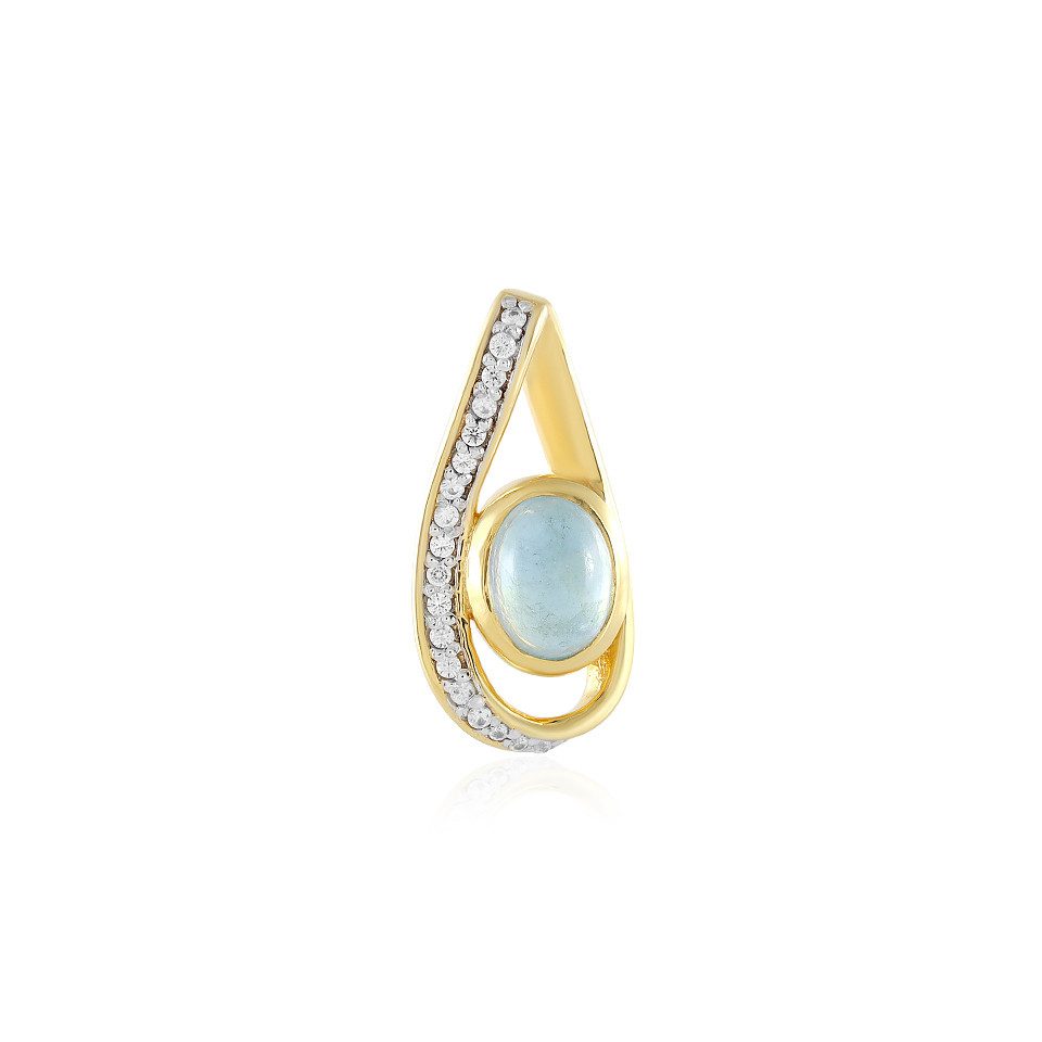 14k Solid Gold Aquamarin Anhänger Halskette: Zierlicher Runder Diamant Akzent