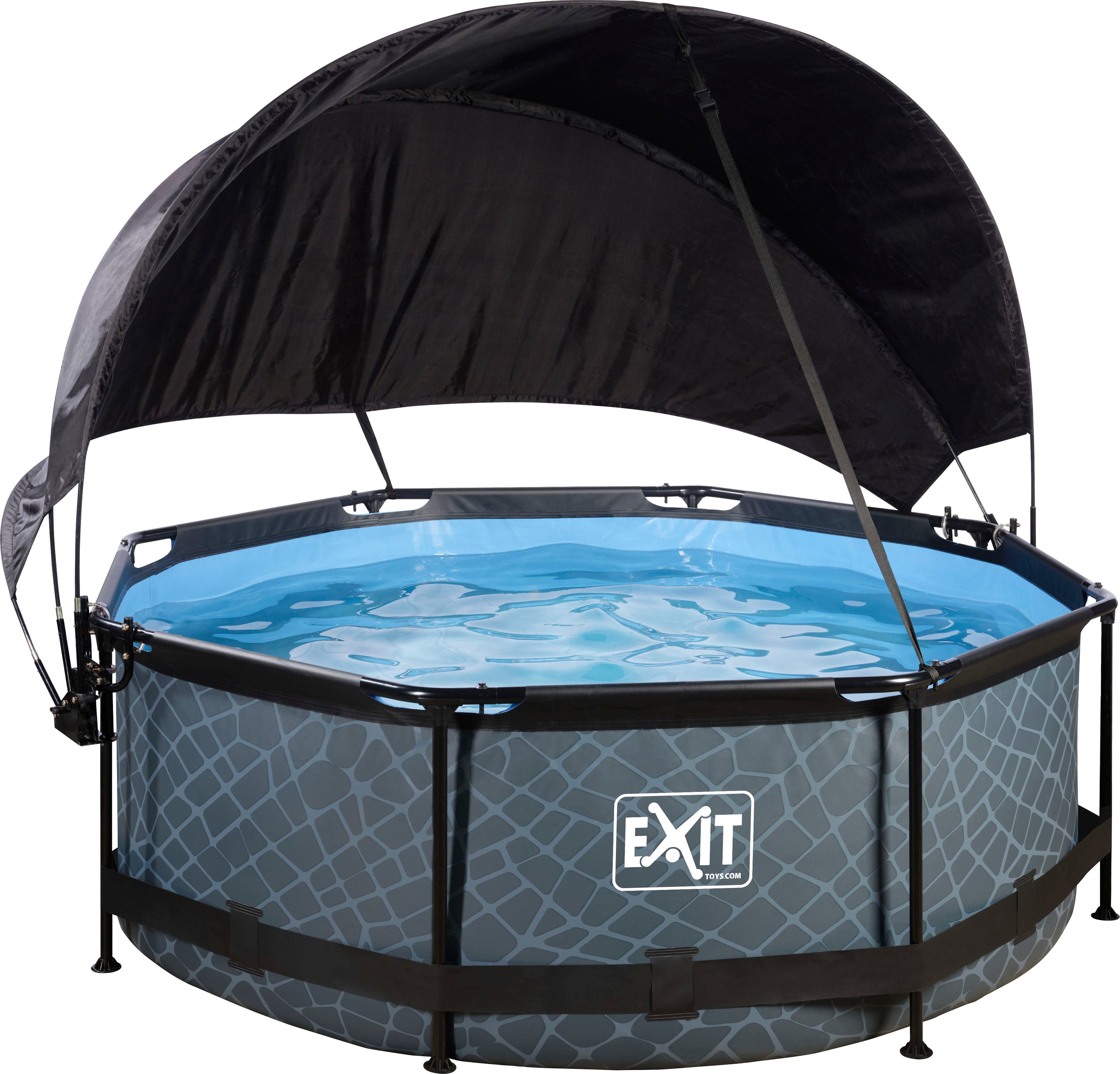 EXIT Framepool inkl. Sonnensegel (Set, 3-tlg), ØxH: 244x76 cm, mit Kartuschenfilterpumpe und Sonnensegel