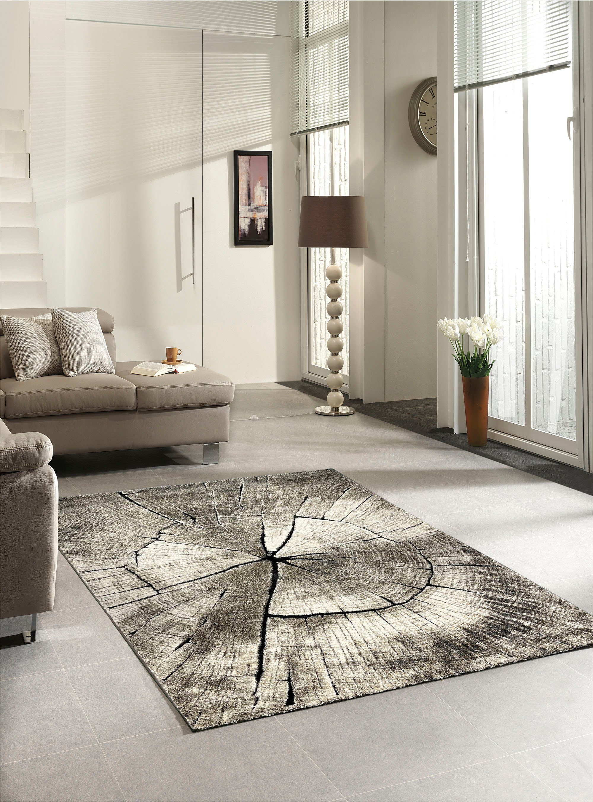 Teppich Ibiza 605, merinos, rechteckig, Höhe: 13 mm, Wohnzimmer, Baumstamm  Motiv, Holz Optik, Fussbodenheizungsgeeignet