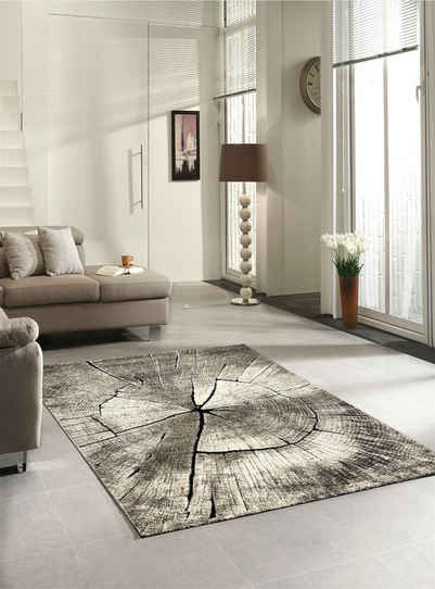 Teppich Ibiza 605, merinos, rechteckig, Höhe: 13 mm, Wohnzimmer, Baumstamm Motiv, Holz Optik