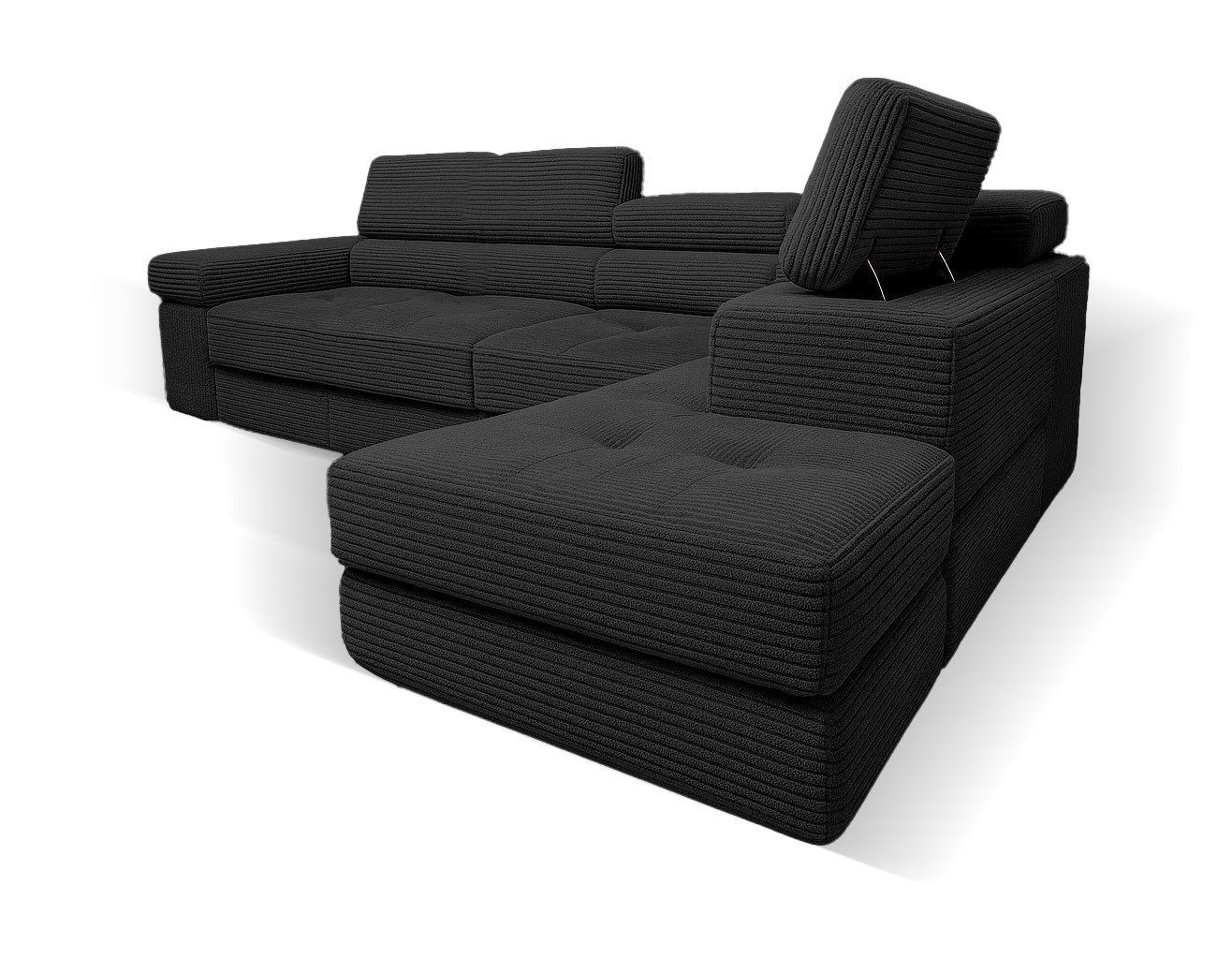 Goldstoff Ecksofa mit Schlaffunktion, Cord Couch für Wohnzimmer - Cord Ecksofa, Cord Sofa VOYAGE 2 Teile, Großer Bettkasten