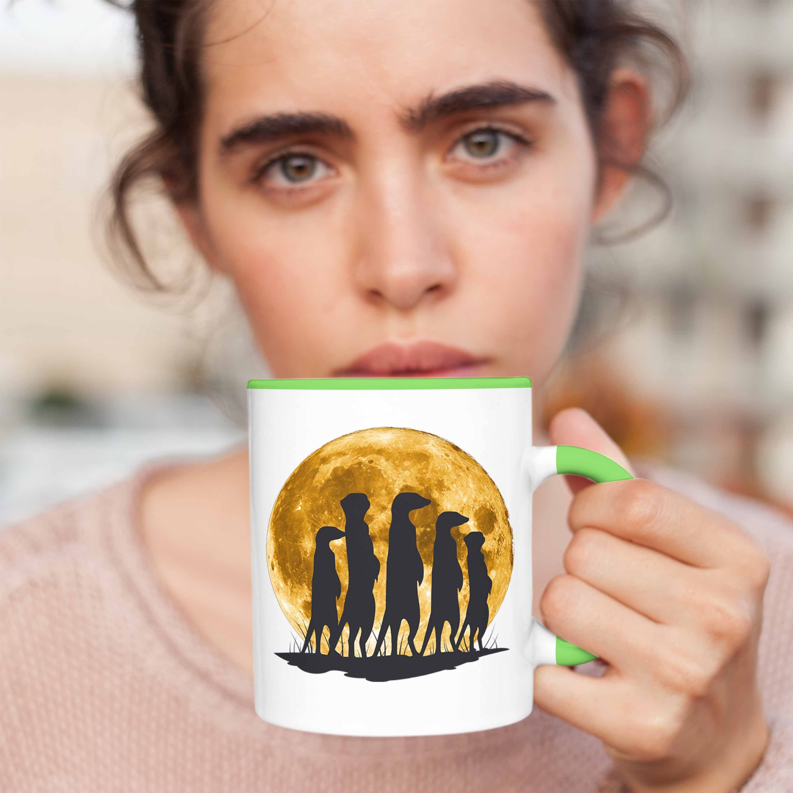 Trendation Tasse Erdmännchen Tasse Mondgrafik Tierliebhaber Geschenk für Grün