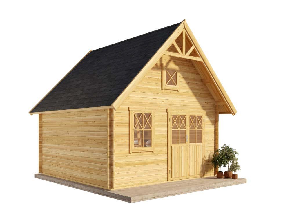 Alpholz Gartenhaus Holz Schwedenhaus 44 ISO, BxT: 461x472 cm, in Imprägniert (Pinie) mit 44mm Wandstärke
