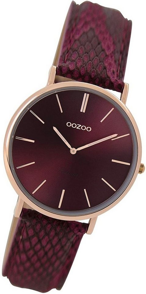 OOZOO Quarzuhr Oozoo Leder Damen Uhr C9305 Analog, Damenuhr Lederarmband  lila, rundes Gehäuse, mittel (ca. 36mm)