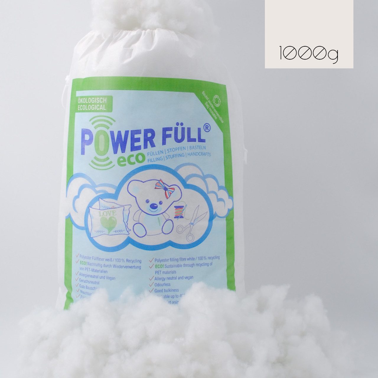 POWER FÜLL Kissenfüllung Power Füll® eco weiß, 1 kg nachhaltige Füllwatte