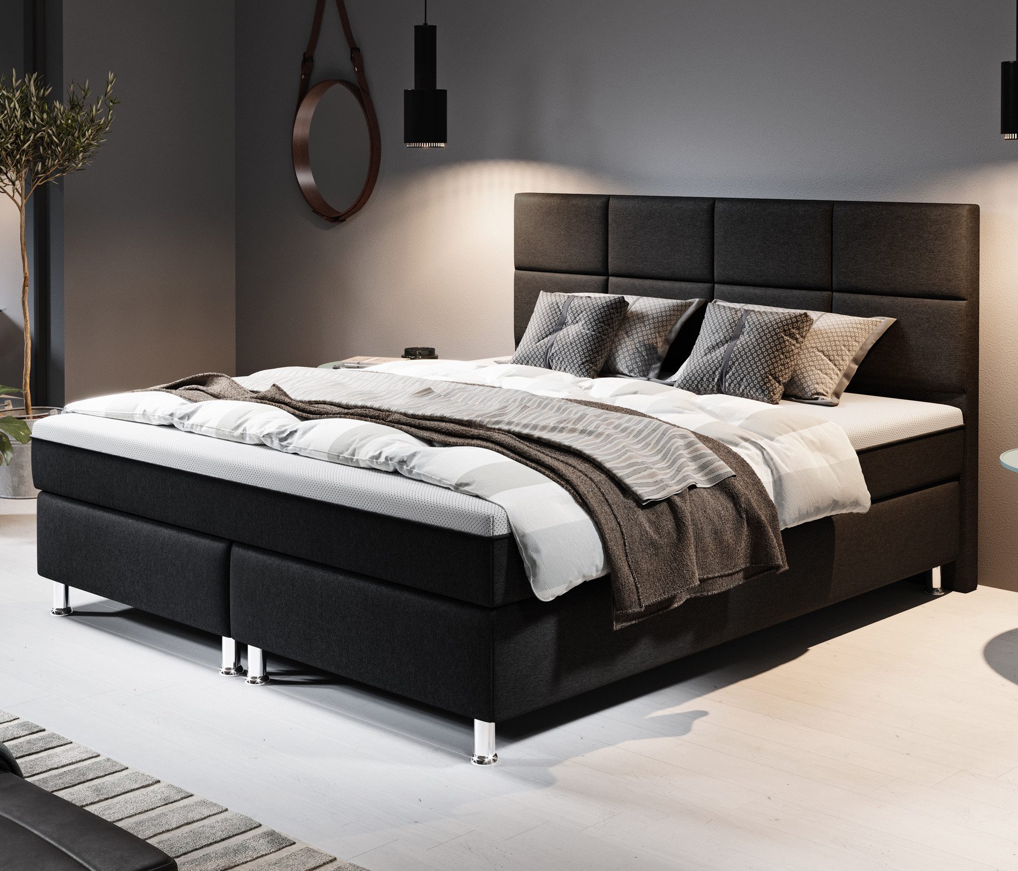 interbed Boxspringbett Rotterdam Plus 180x200 cm Webstoff mit Topper-Optik günstig online kaufen