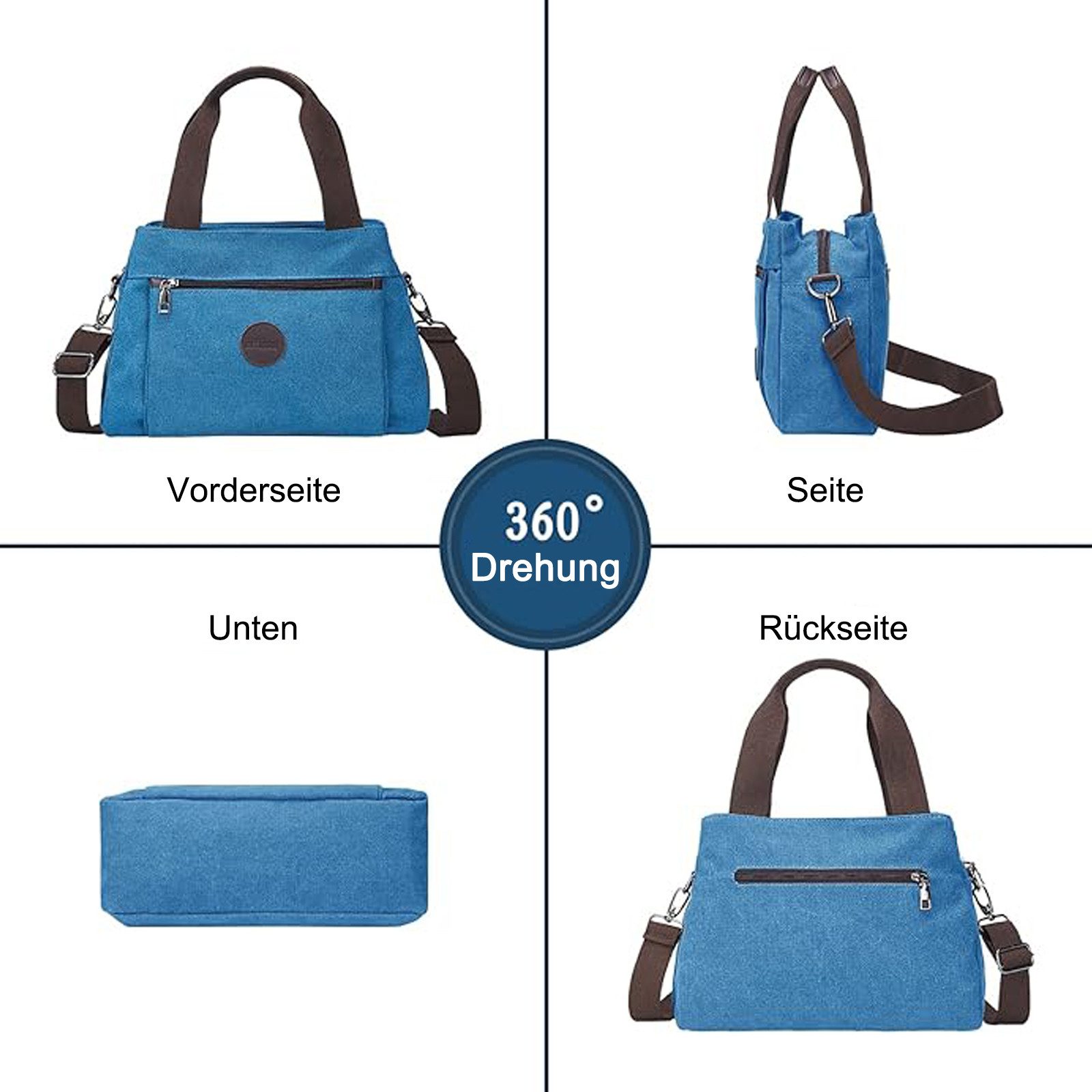 REDOM Henkeltasche Damen Umhängetasche Tragetasche Aktentasche (Canvas Schultertasche Arbeitstasche Messenger-Tasche mit Schultergurt, Freizeittasche, Unitasche, Bürotasche, 32 x 12 x 22 cm), für Jungen Freizeit Arbeit Business Schule Büro Reisen usw.