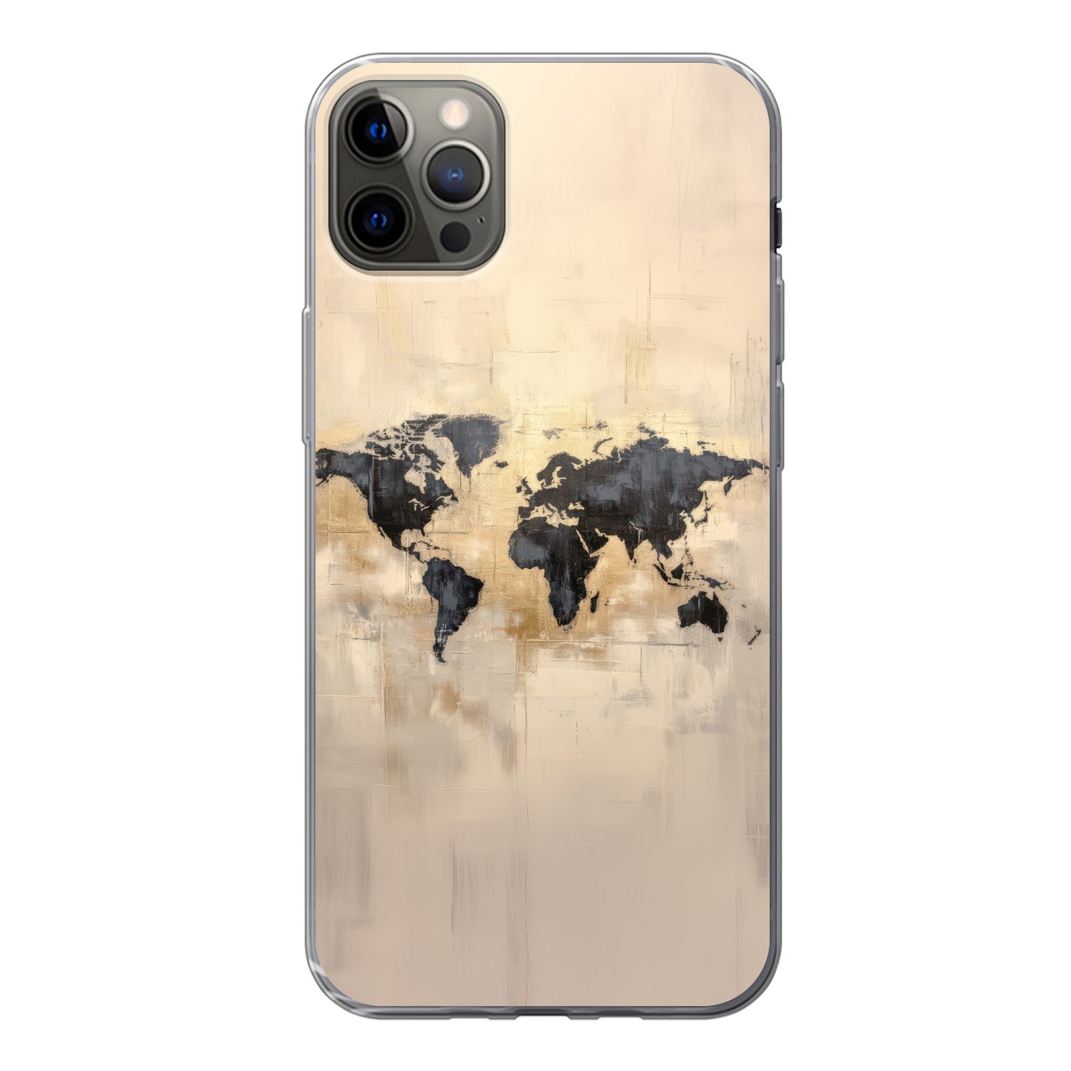 MuchoWow Handyhülle für Apple iPhone 12 Pro Max Weltkarte - Gold - Schwarz - Abstrakt, Smartphone-Bumper, Print, Handy Schutzhülle Dünn