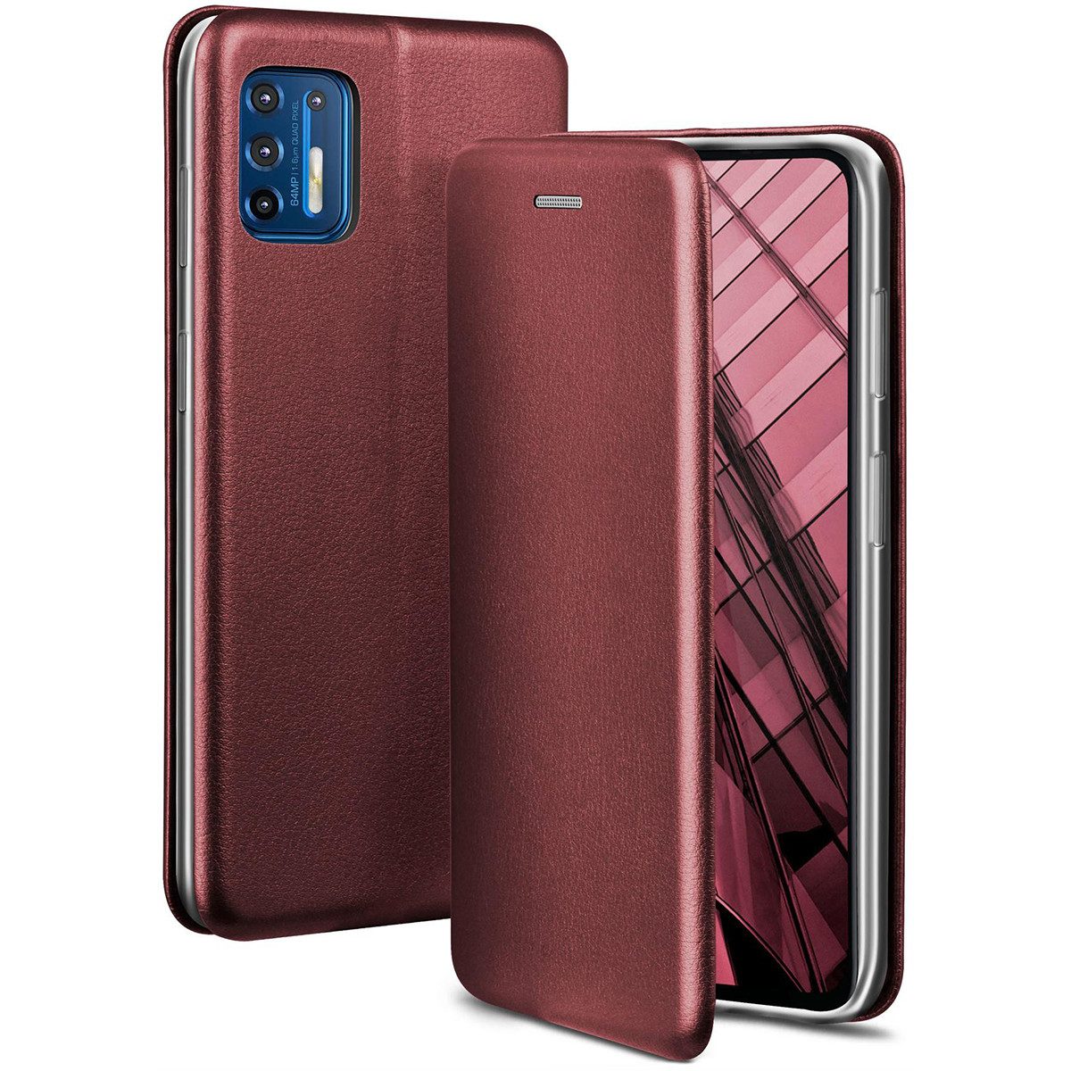 ONEFLOW Handyhülle für Motorola Moto G9 Plus Premium Hülle Business Cover Rot 6,81 Zoll, 360 Grad Schutzhülle Flip Case Etui Klapphülle Dünn Leder Handy Tasche