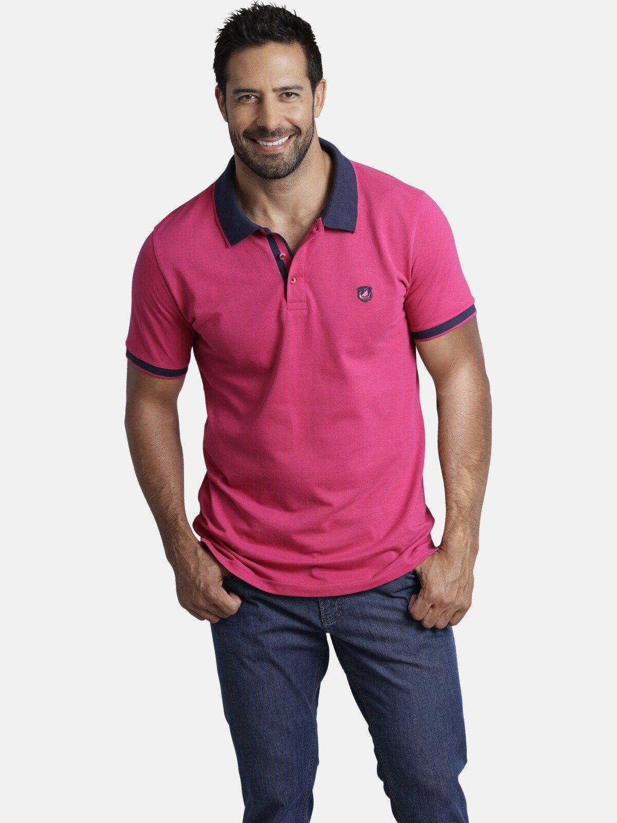 Poloshirt pink Jan Vanderstorm Baumwollpikee luftigem LAVRANS aus