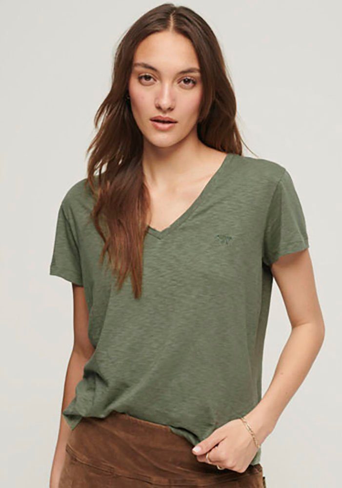 VEE Superdry STUDIOS Green EMB TEE Sea Spray SLUB V-Shirt