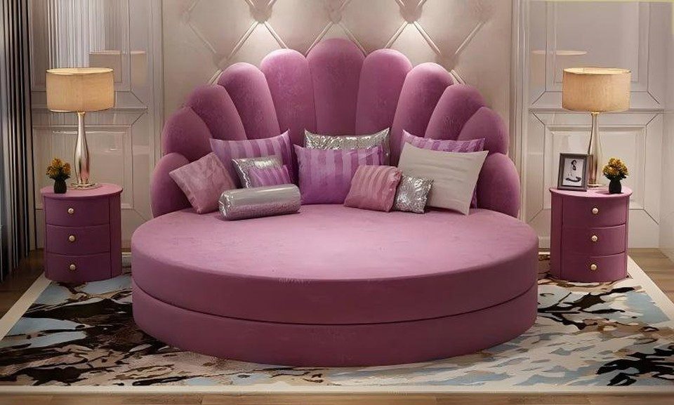 Xlmoebel Rundbett Designer Bett in Rosa aus robustem Holzwerkstoff (Rundbett, Rundbett 200 x 230 cm), Made in Europa