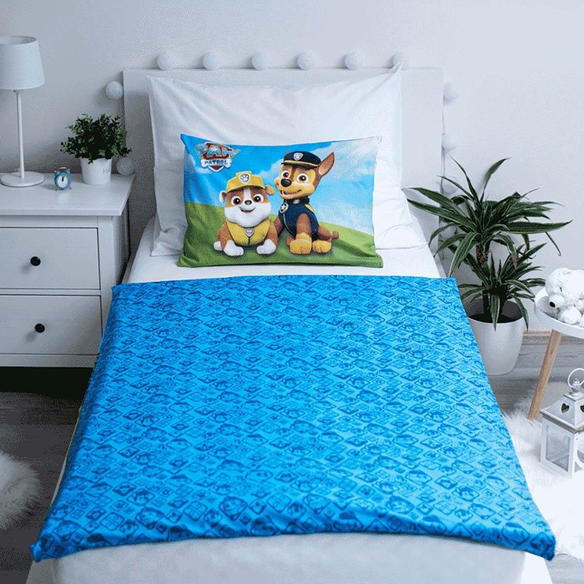 PAW PATROL Kinderbettwäsche Paw Patrol Kinderbettwäsche Chase 100 x 135 + 40 x 60 cm Baumwolle, Renforcé, 2 teilig, mit Reißverschluss