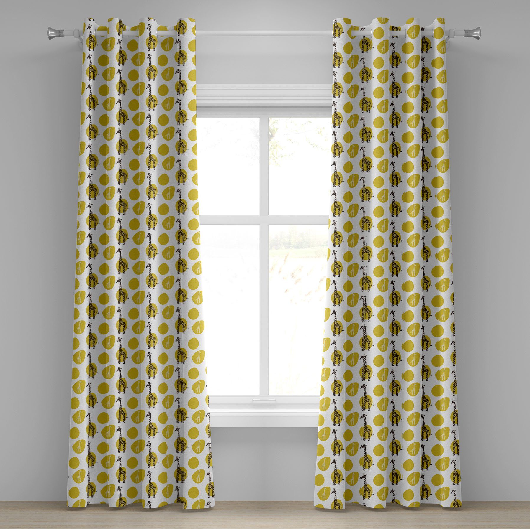 für 2-Panel-Fenstervorhänge Dekorative Abakuhaus, Safari-Grafik-Zusammensetzung Giraffe Gardine Wohnzimmer, Schlafzimmer