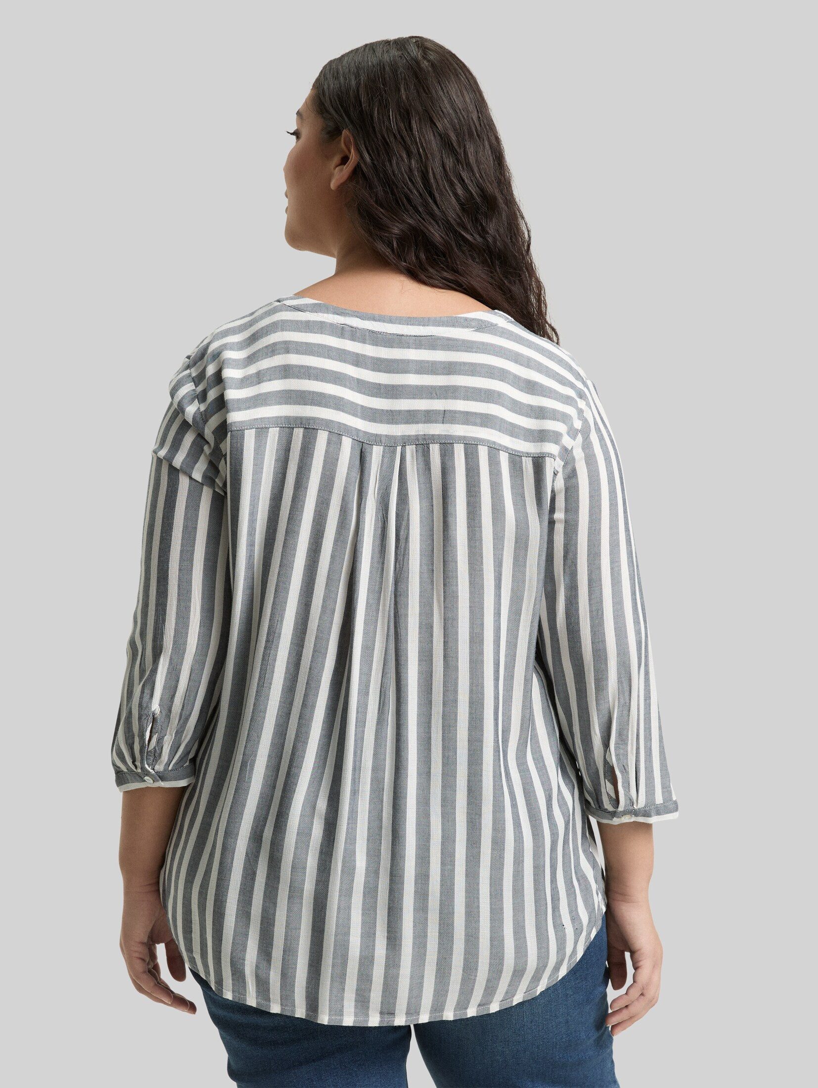 TOM TAILOR PLUS Langarmbluse Blusen & Shirts Plus Size - Henleybluse mit Streifenmuster