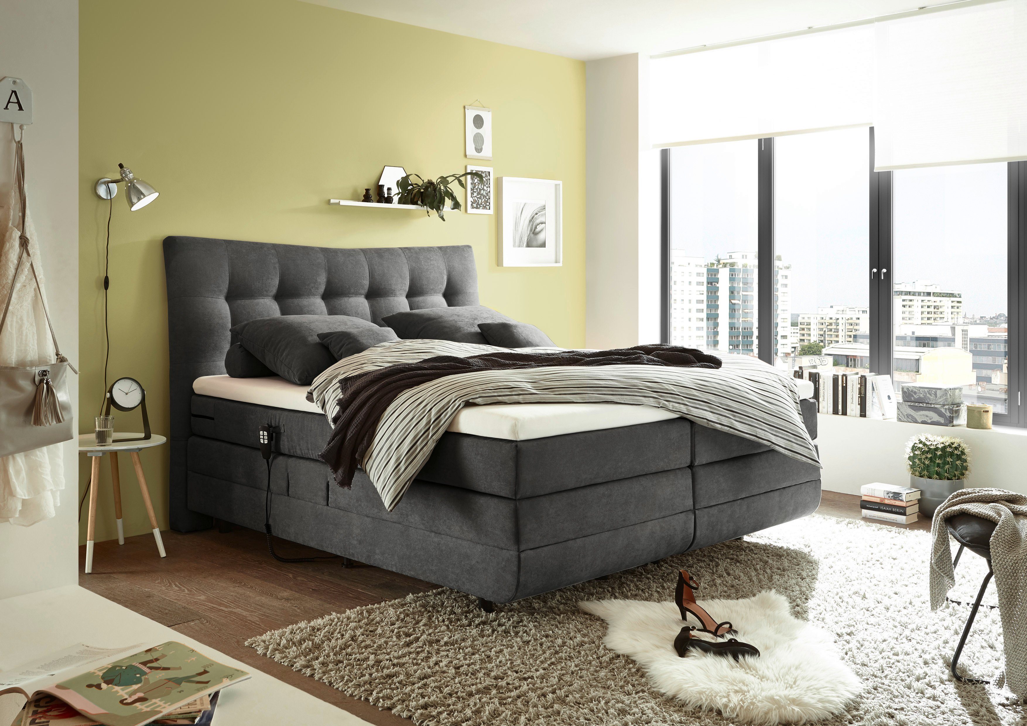 Boxspringbett EXCITING DESIGN 97 Topper Soro Malibu, anthrazit und inkl. ED Motor