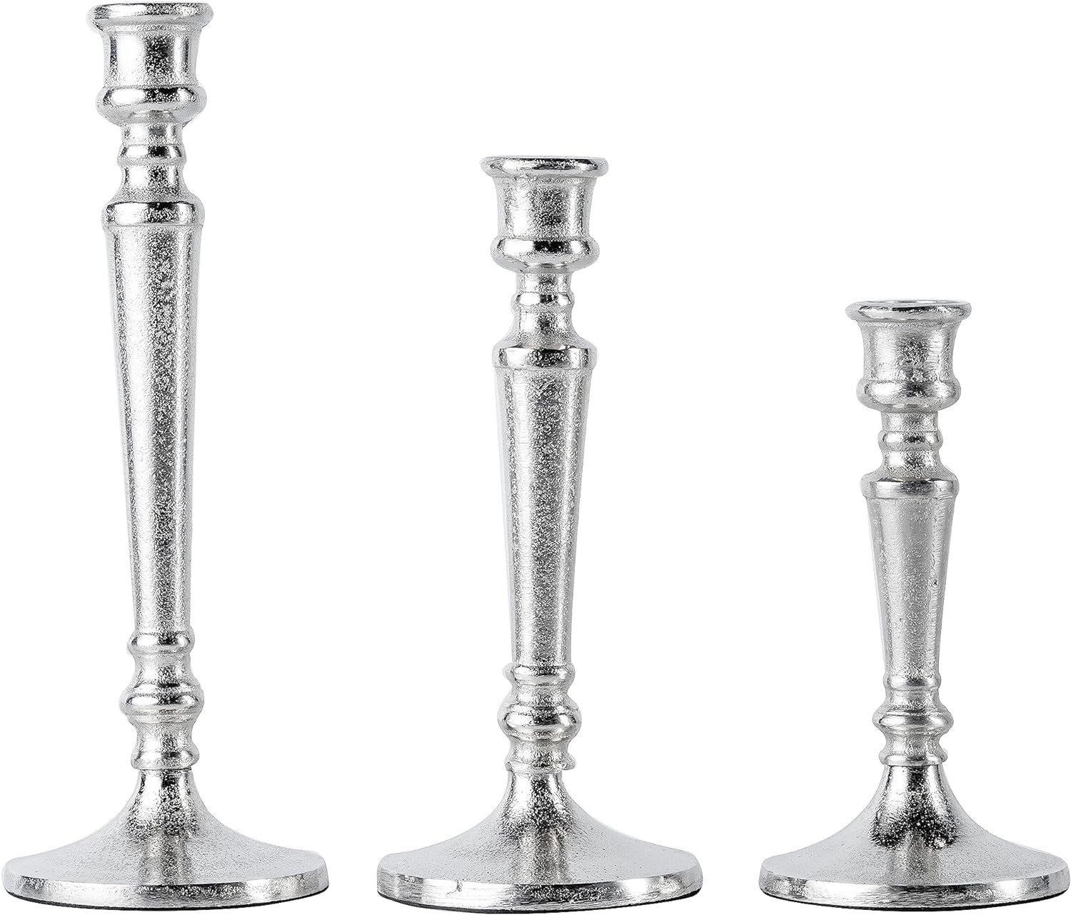 MichaelNoll Kerzenständer 3er Set Kerzenständer Silber Deko für Stabkerzen - H 19, 24 und 29 cm