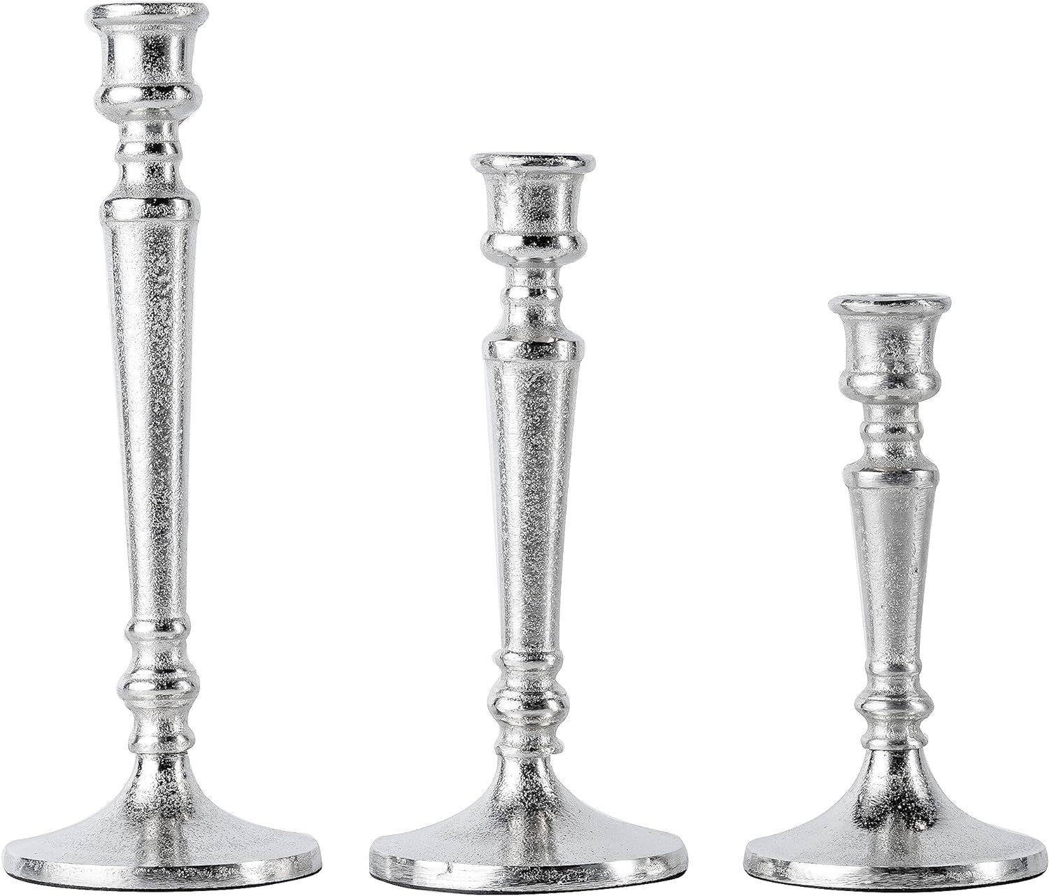 MichaelNoll Kerzenständer 3er Set Kerzenständer Silber Deko für Stabkerzen  - H 19, 24 und 29 cm