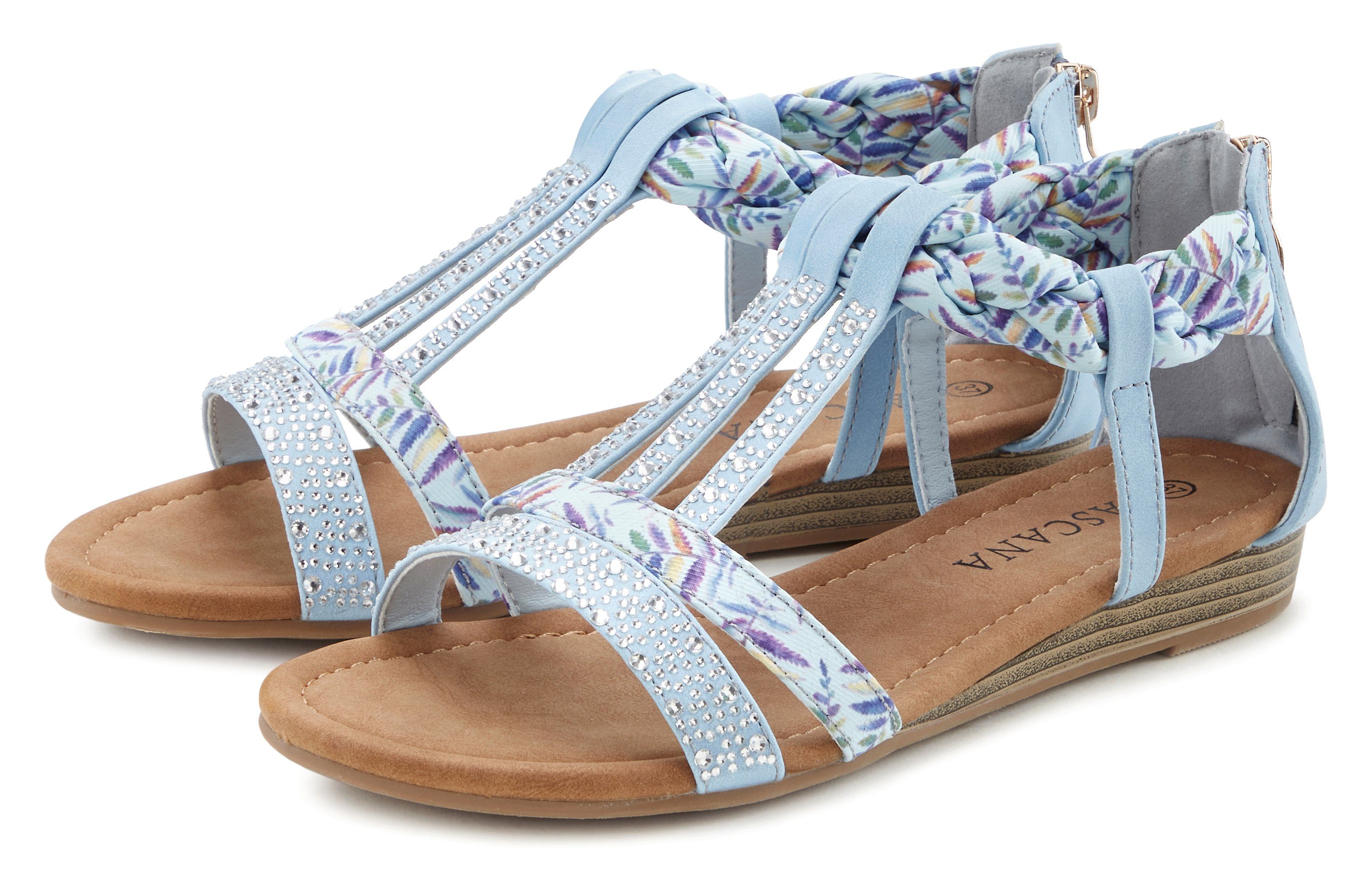 LASCANA Sandale Sandalette, Sommerschuh mit Verzierung und kleinem Keilabsatz VEGAN