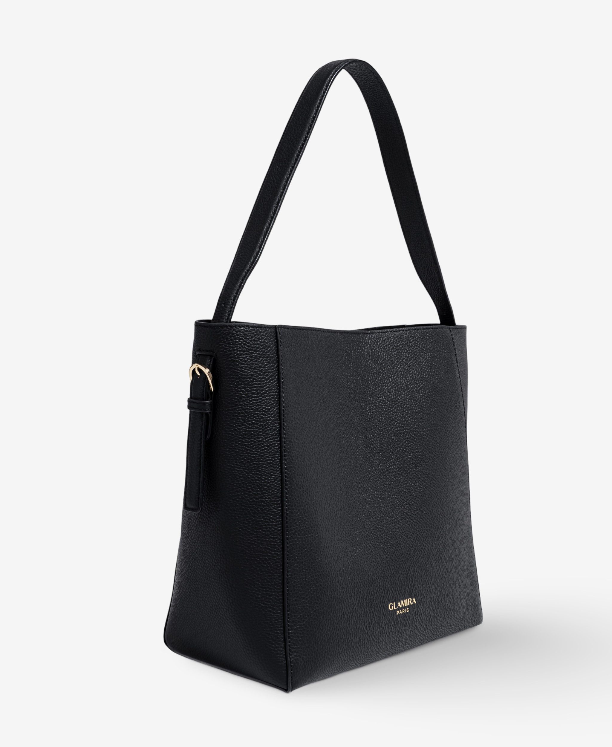 GLAMIRA Schultertasche Lysandra Schwarze Schultertasche (Set, 2-tlg., mit Geldbörse), echt Leder, mit geräumigem Hauptfach