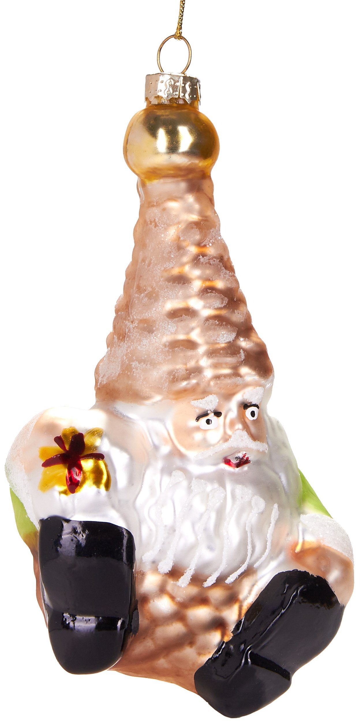Christbaumschmuck Kunstvolle Baumkugel Zwerg mit Geschenk