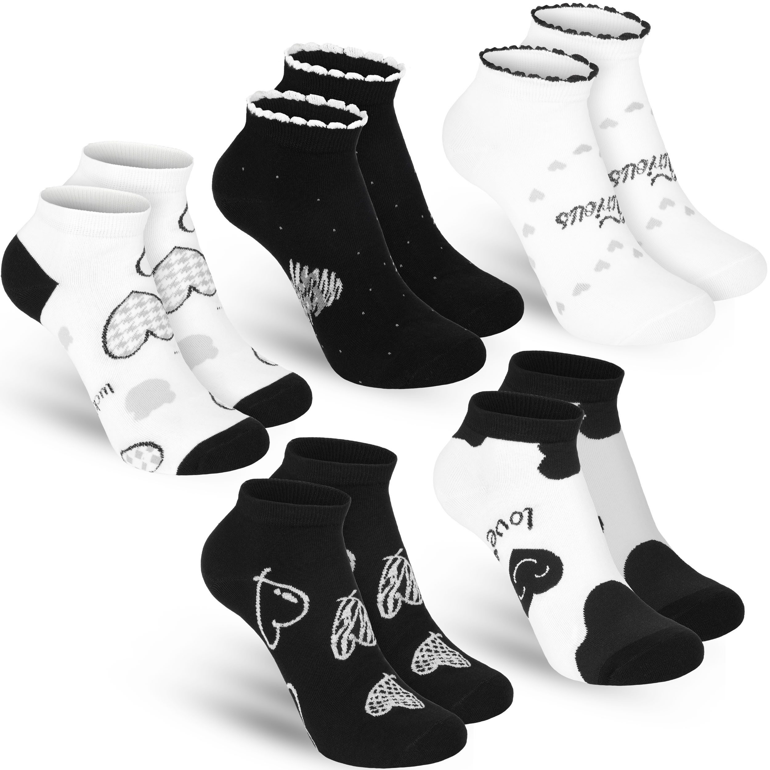 BRUBAKER Socken Lustige Damensocken - Lucky Love (Knöchelsocken mit Herzen, 5-Paar, Kuschelsocken Geschenk Set für Frauen mit Herzmotiven) Kurze Sneakersocken mit Baumwolle - Weich und Kuschelig