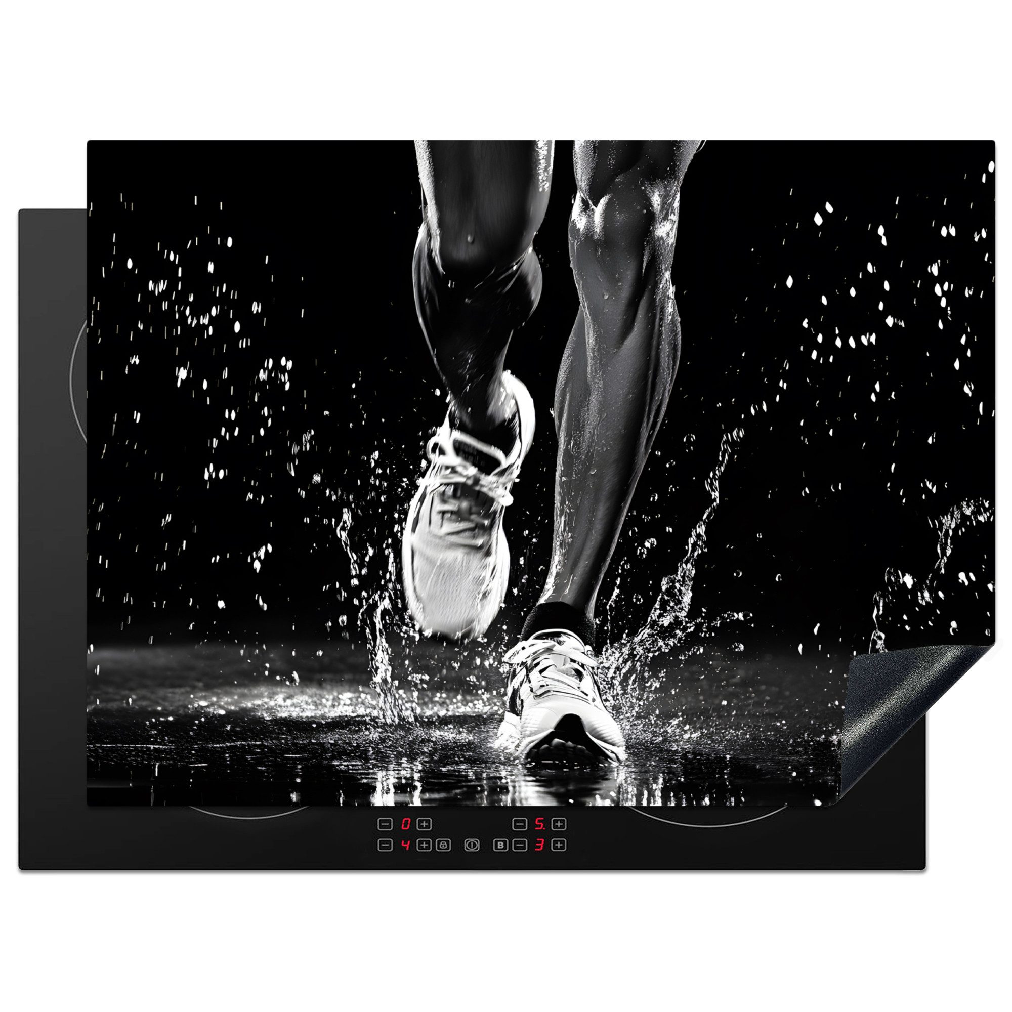 MuchoWow Herd-Abdeckplatte Laufschuhe - Laufen - Drops - Schwarz, Vinyl, (1 tlg), Induktionsabdeckung Vinyl, Küchenzubehör, 70x55 cm
