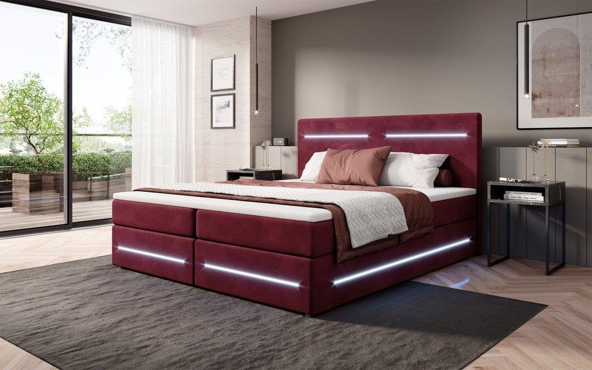 Boxspringbett mit LED Red Stauraum und Lara, Luxusbetten24