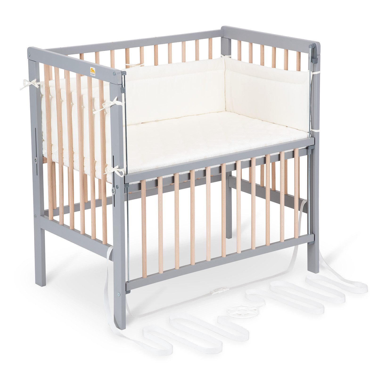 Beistellbett Flex grau / natur, 90 x 55 cm Liegefläche