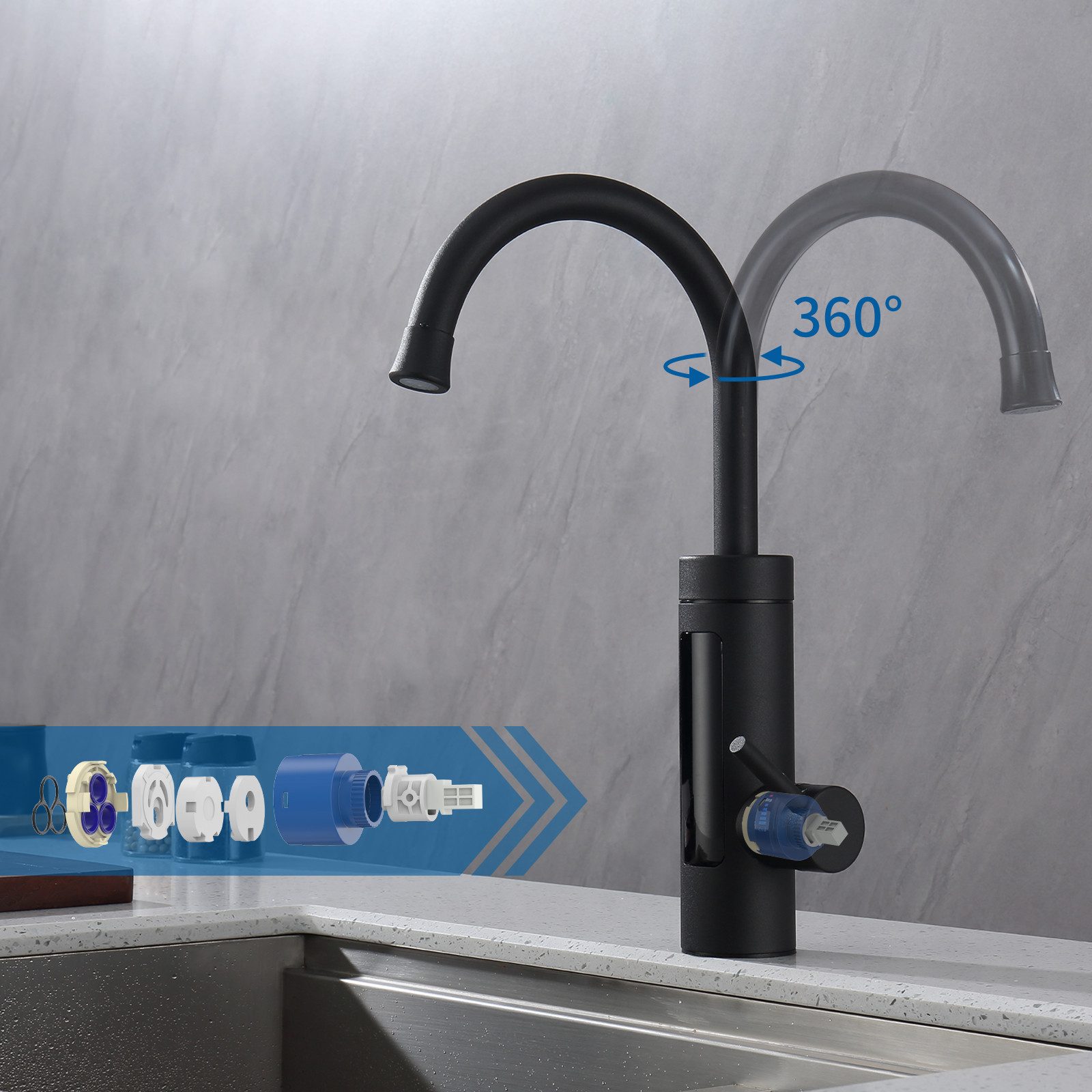 HOMELODY Küchenarmatur mit durchlauferhitzer,Spültischarmatur küche,küchenarmatur edelstahl Elektrische Durchlauferhitzer,Smart Heater Wasserhahn 360° drehbar