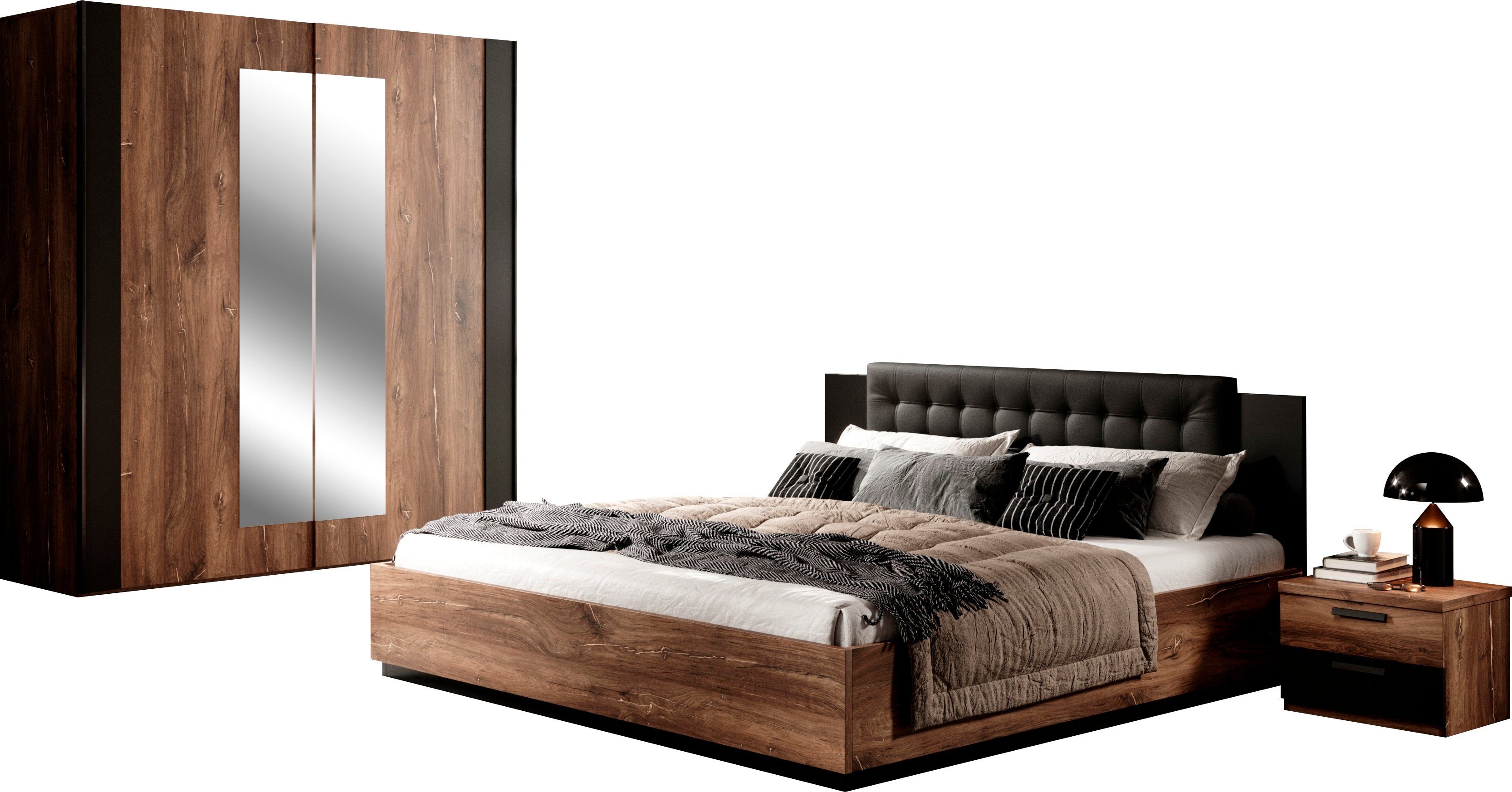 Home affaire Schlafzimmer-Set Sigma, Set 4 -St(Kleiderschrank, 2xNako, Bett 180), Made in Europe, Komplettschlafzimmer, viel Stauraum, trendige Farben