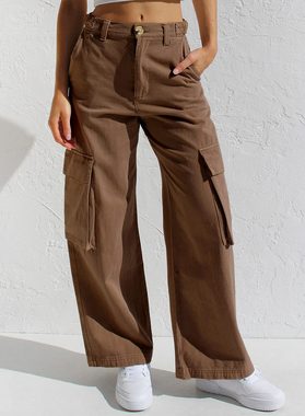 ZWY Gerade Jeans Workerjeans, Straight-Jeans Damen Hoher Taille Jeanshosen (1-tlg) Wide Leg Schlaghose Baggy Cargo Pants(10-tlg)