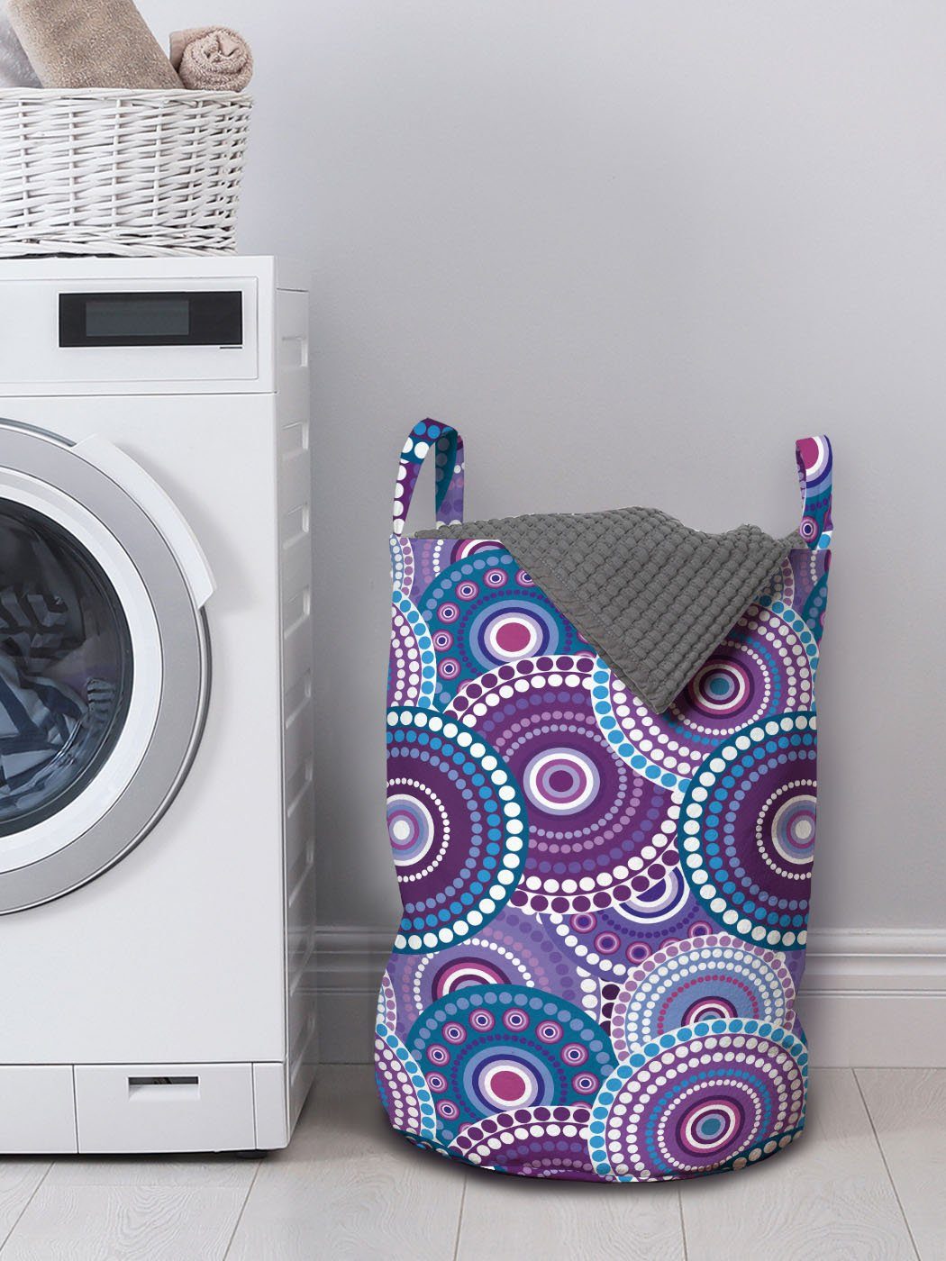 für Kordelzugverschluss Abakuhaus Wäschesäckchen Circular-Punkt-Muster Lila Griffen Wäschekorb mit Waschsalons,