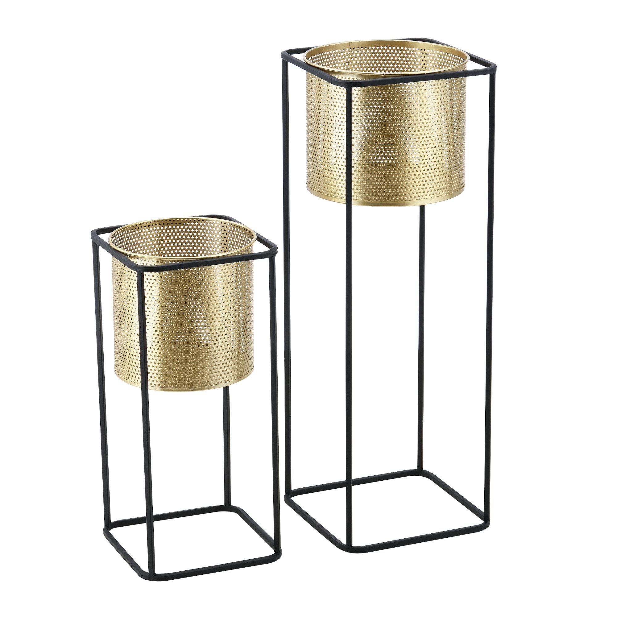 en.casa Blumenständer (Set, 2er), »Mettet« Pflanzenständer 2er Set Metall Goldfarben/Schwarz