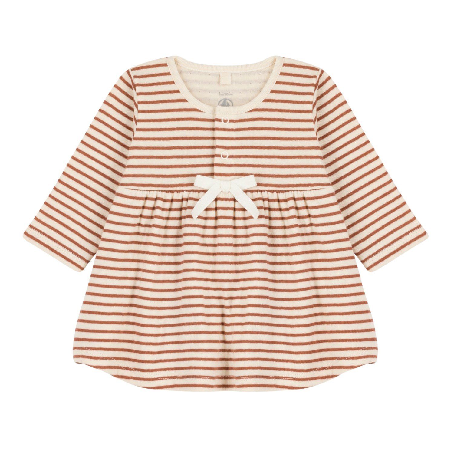 Petit Bateau Midikleid Petit Bateau langärmeliges gestreiftes Baby Kleid in braun / weiß