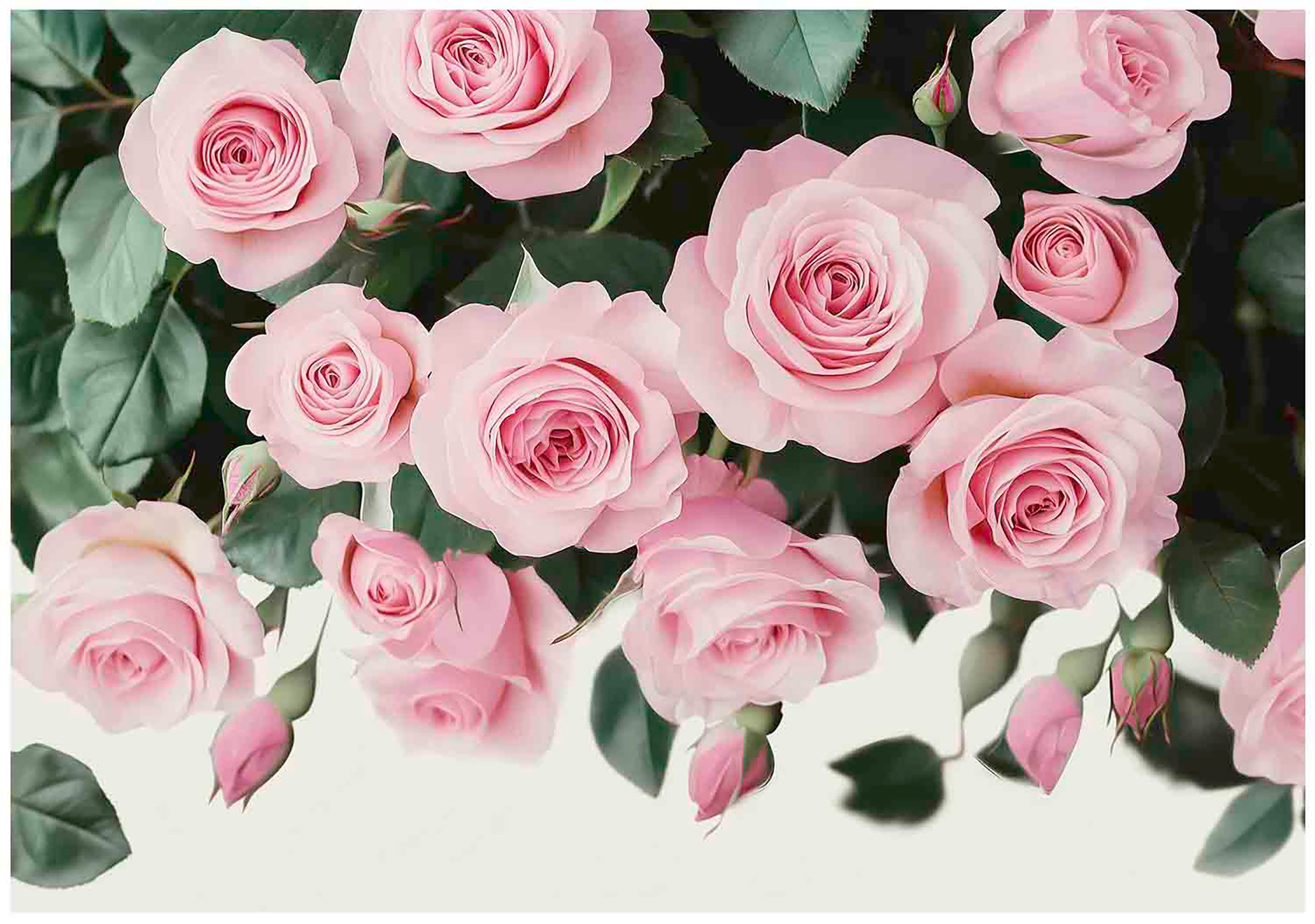 Wallarena Fototapete Rosa Blätter Natur Vlies Tapete Wohnzimmer Schlafzimmer Wandtapete, Glatt Vlies Washable, Rosen, Blätter, Natur, (Packung, 8 St., Vlies Fototapete), Vliestapete schwarz Wohnzimmer Schlafzimmer Küche Tapete + Kleister