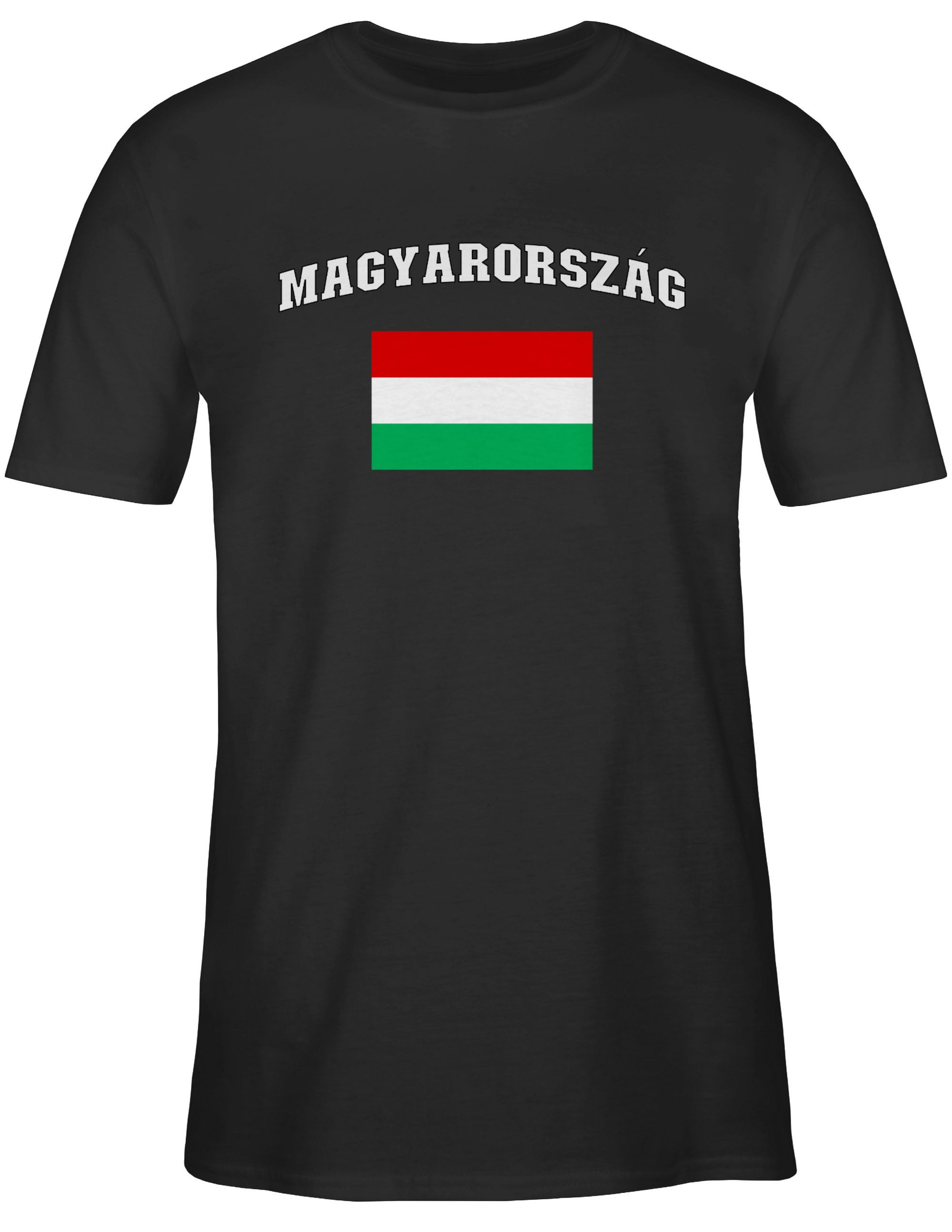 T-Shirt Ungarn Schriftzug mit Flagge, Magyarország, Hungary